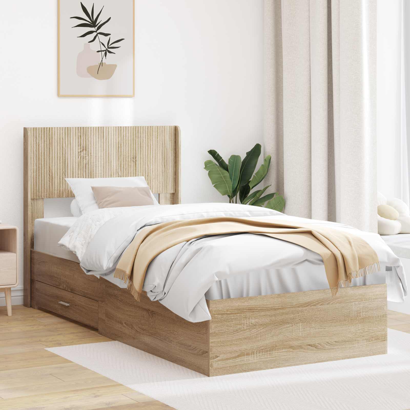 vidaXL Bedframe met opbergruimte en hoofdbord Zwart 200 x 200 cm