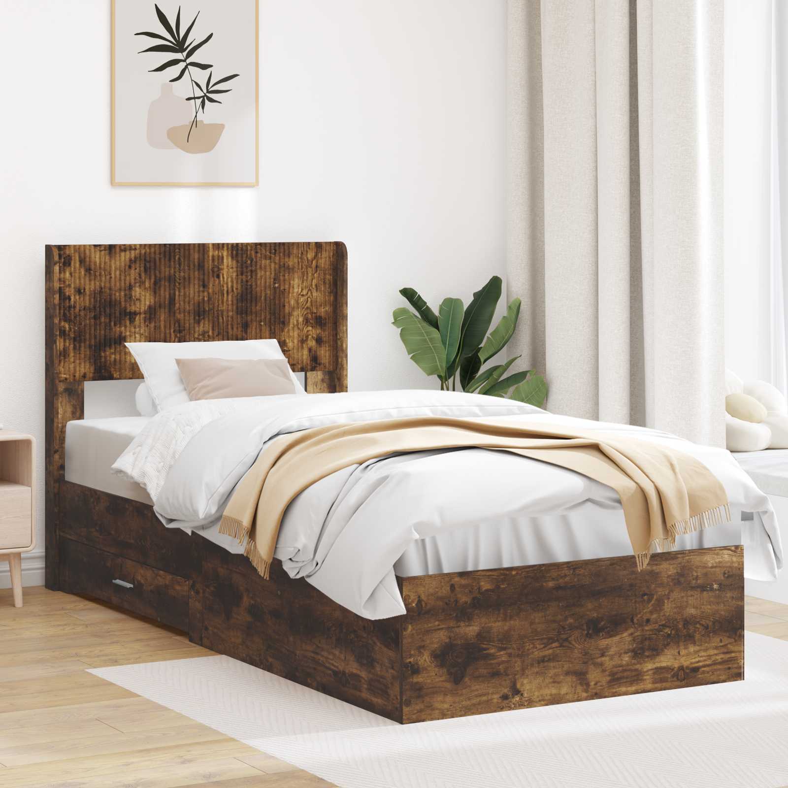 vidaXL Bedframe met opbergruimte en hoofdbord Zwart 200 x 200 cm