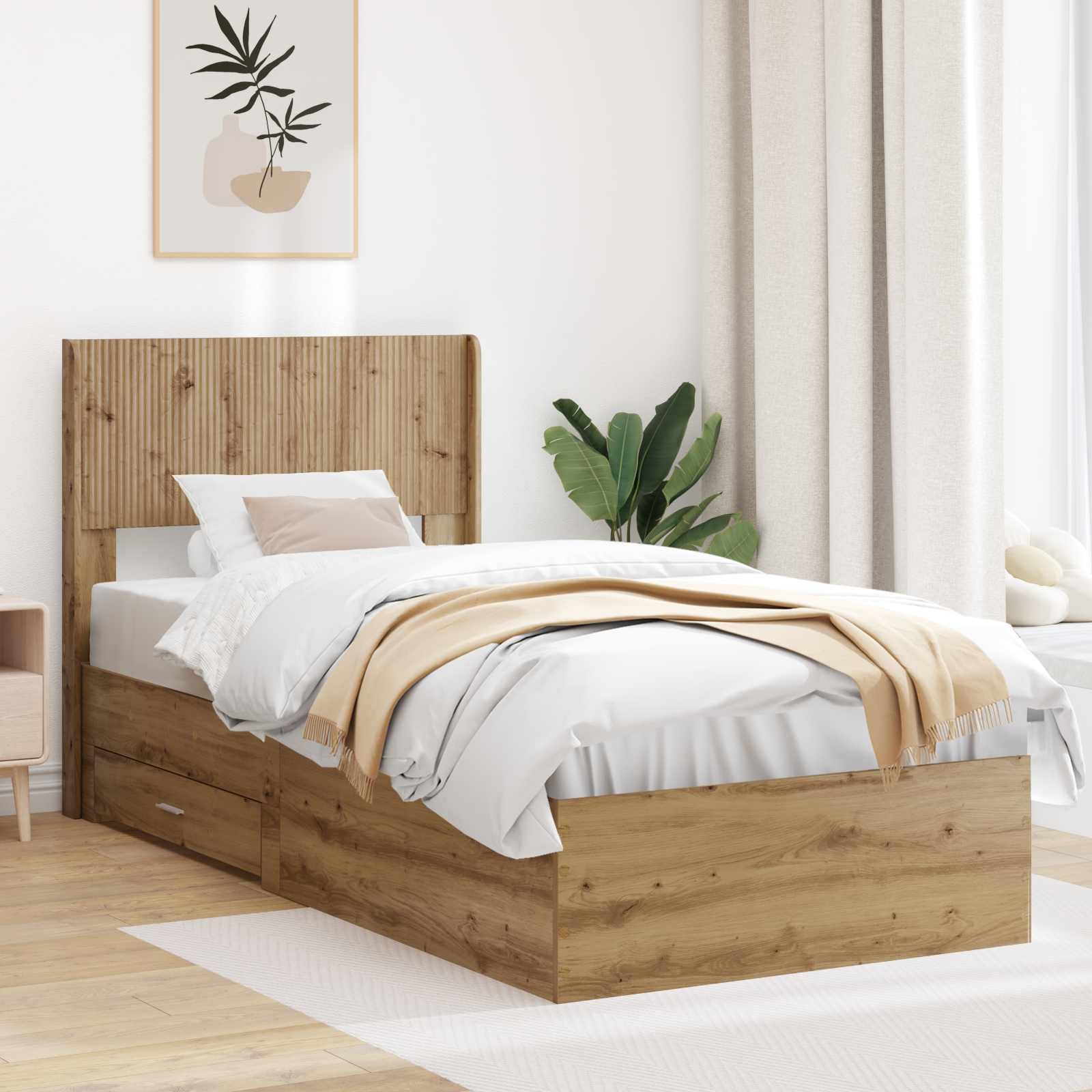 vidaXL Bedframe met opbergruimte en hoofdbord Zwart 200 x 200 cm