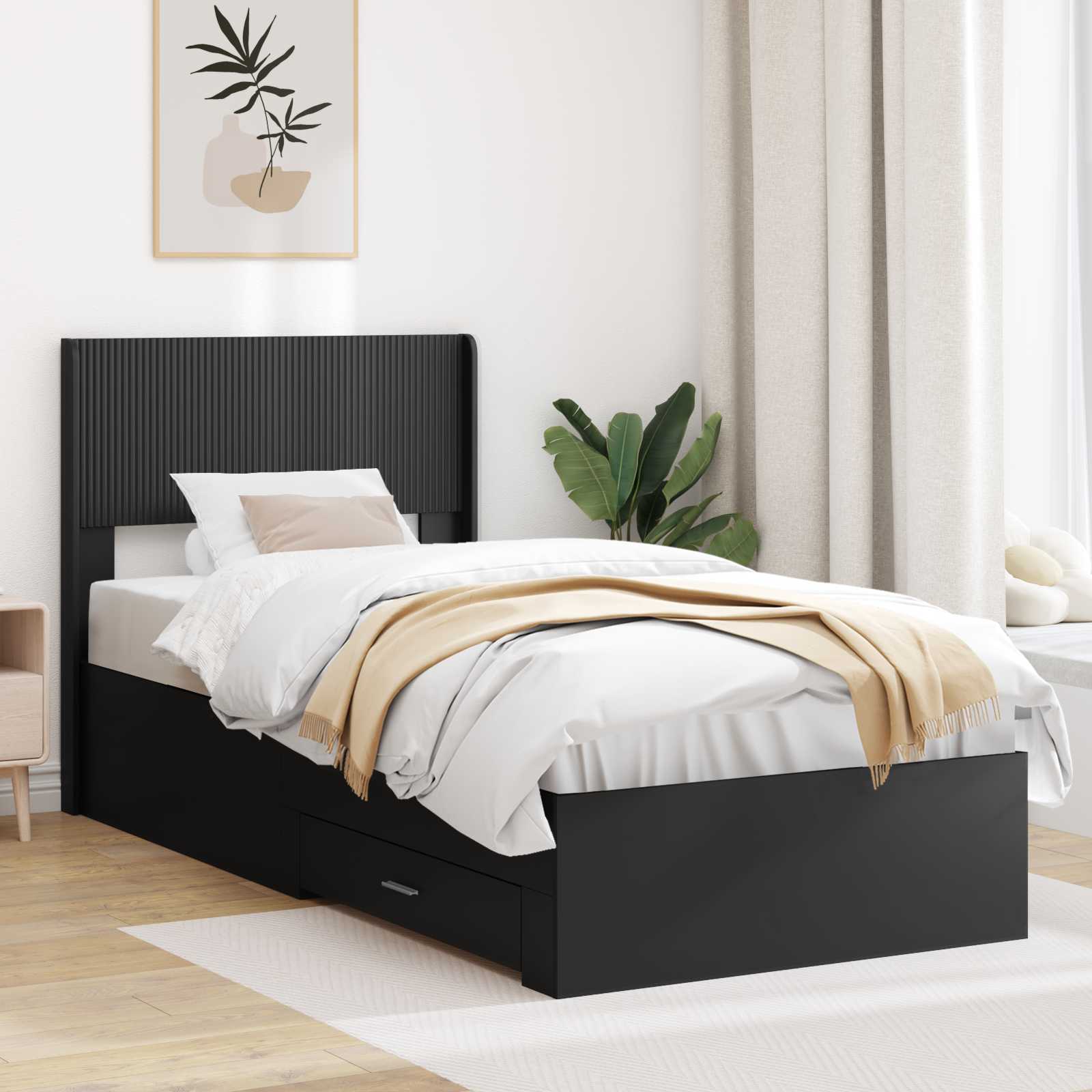 vidaXL Bedframe met opbergruimte en hoofdbord Zwart 200 x 200 cm