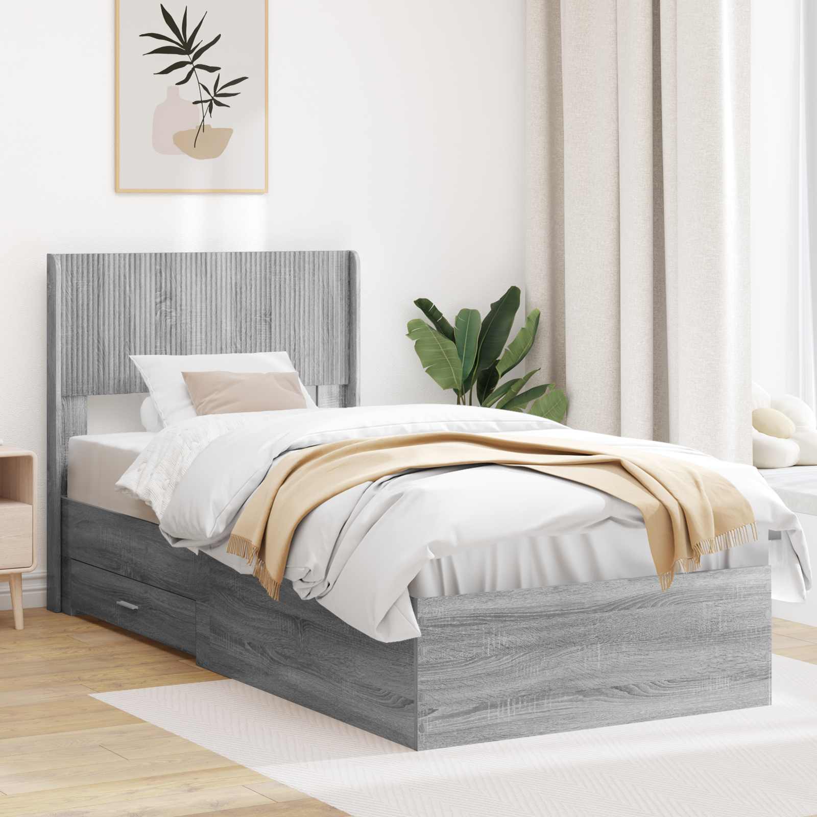 vidaXL Bedframe met opbergruimte en hoofdbord Zwart 200 x 200 cm