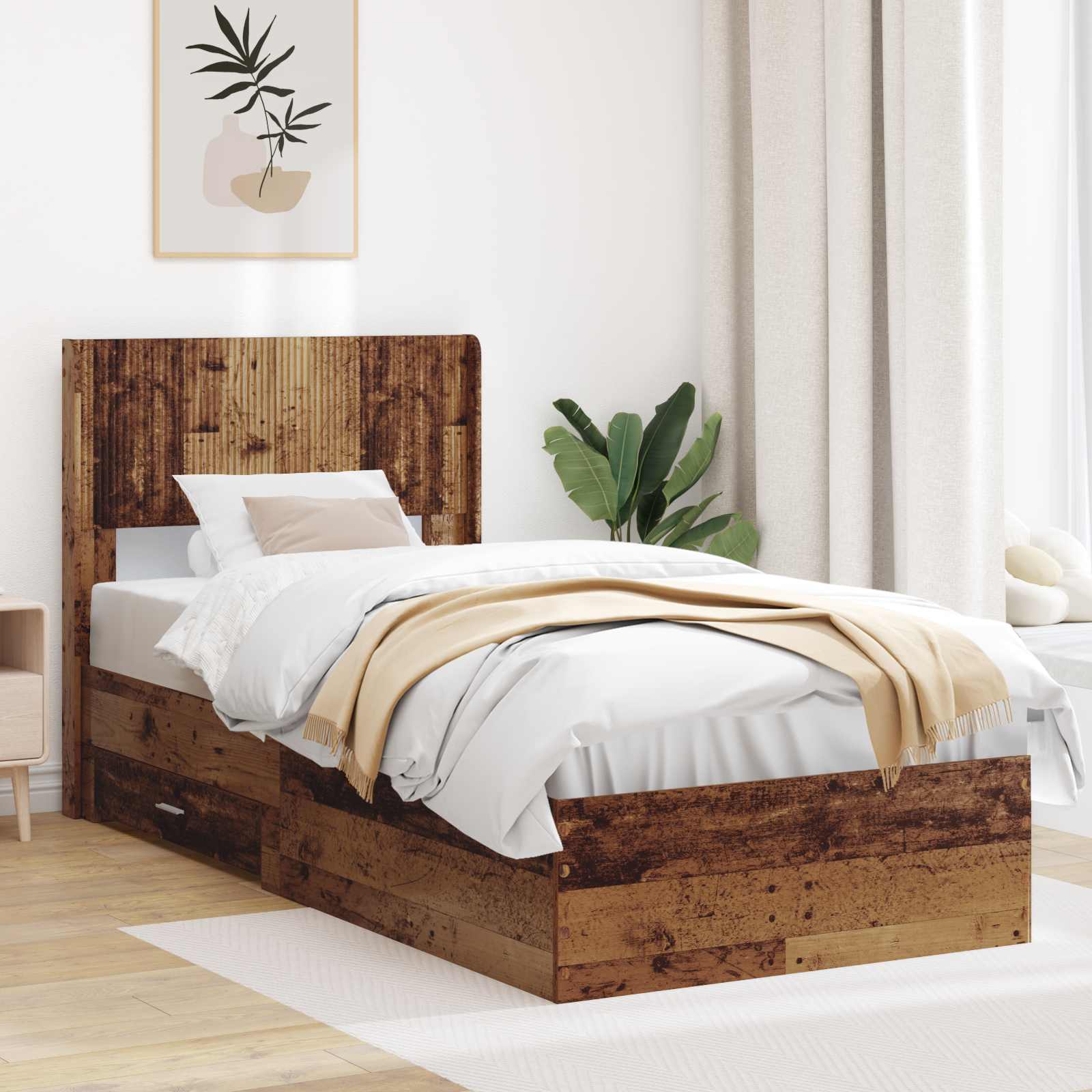 vidaXL Bedframe met opbergruimte en hoofdbord Zwart 200 x 200 cm