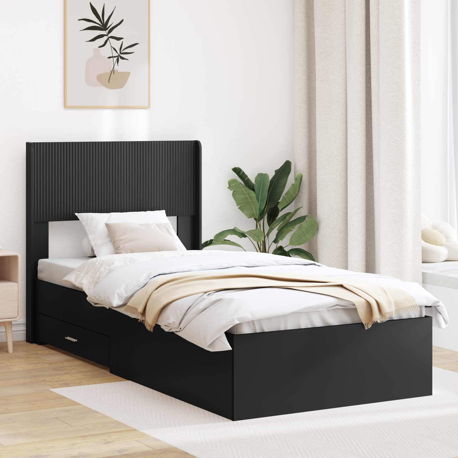 vidaXL Bedframe met opbergruimte en hoofdbord Zwart 200 x 200 cm