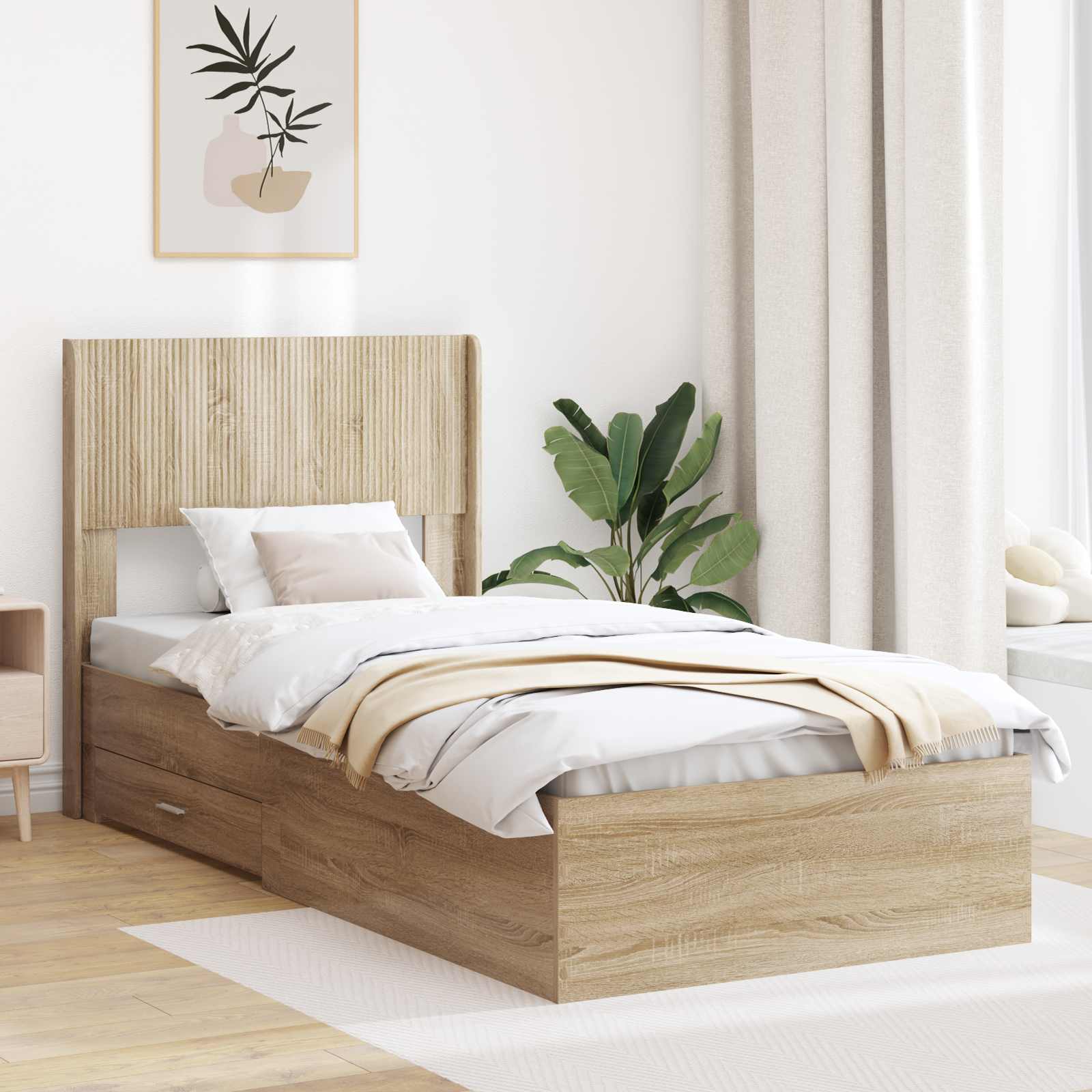 vidaXL Bedframe met opbergruimte en hoofdbord Zwart 200 x 200 cm