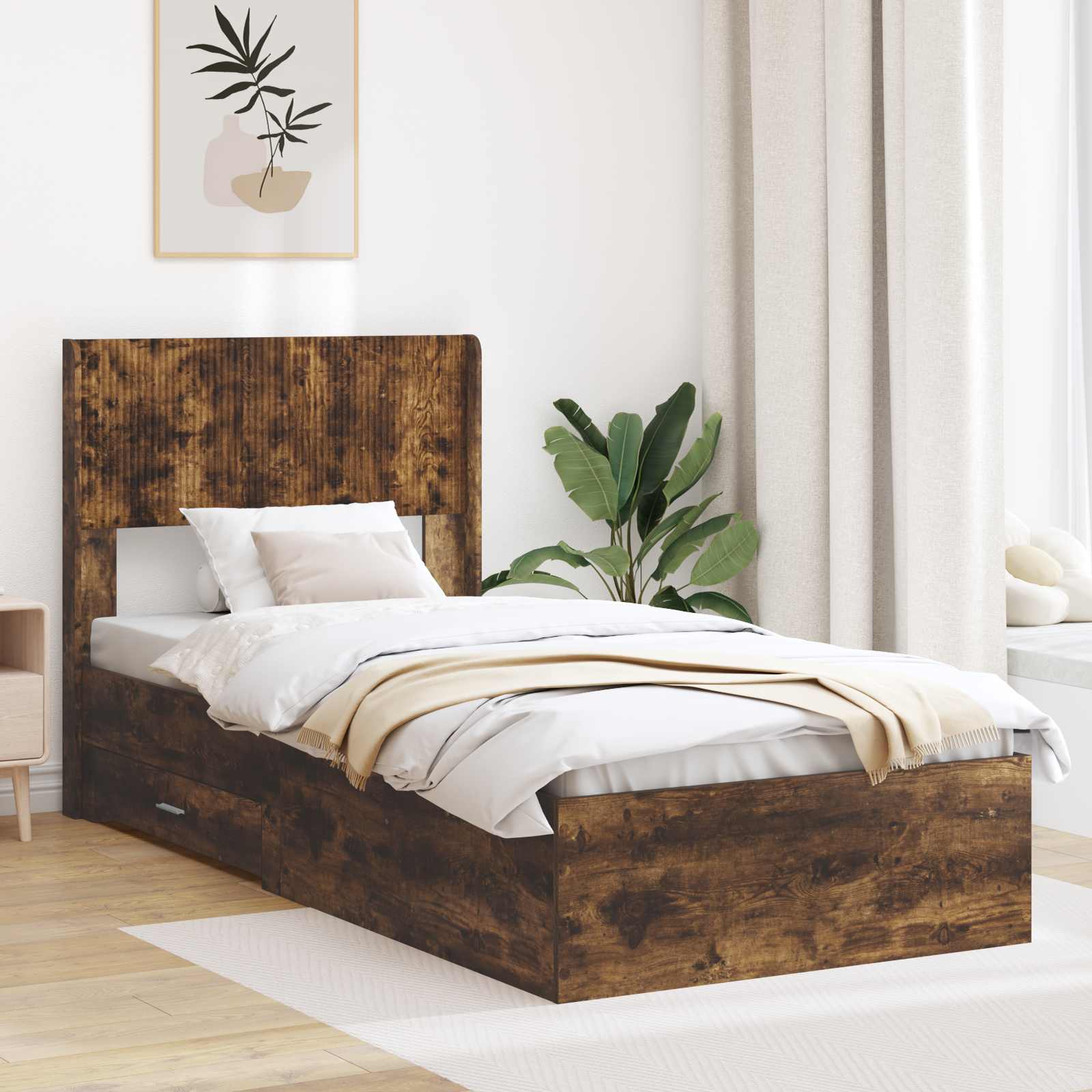 vidaXL Bedframe met opbergruimte en hoofdbord Zwart 200 x 200 cm