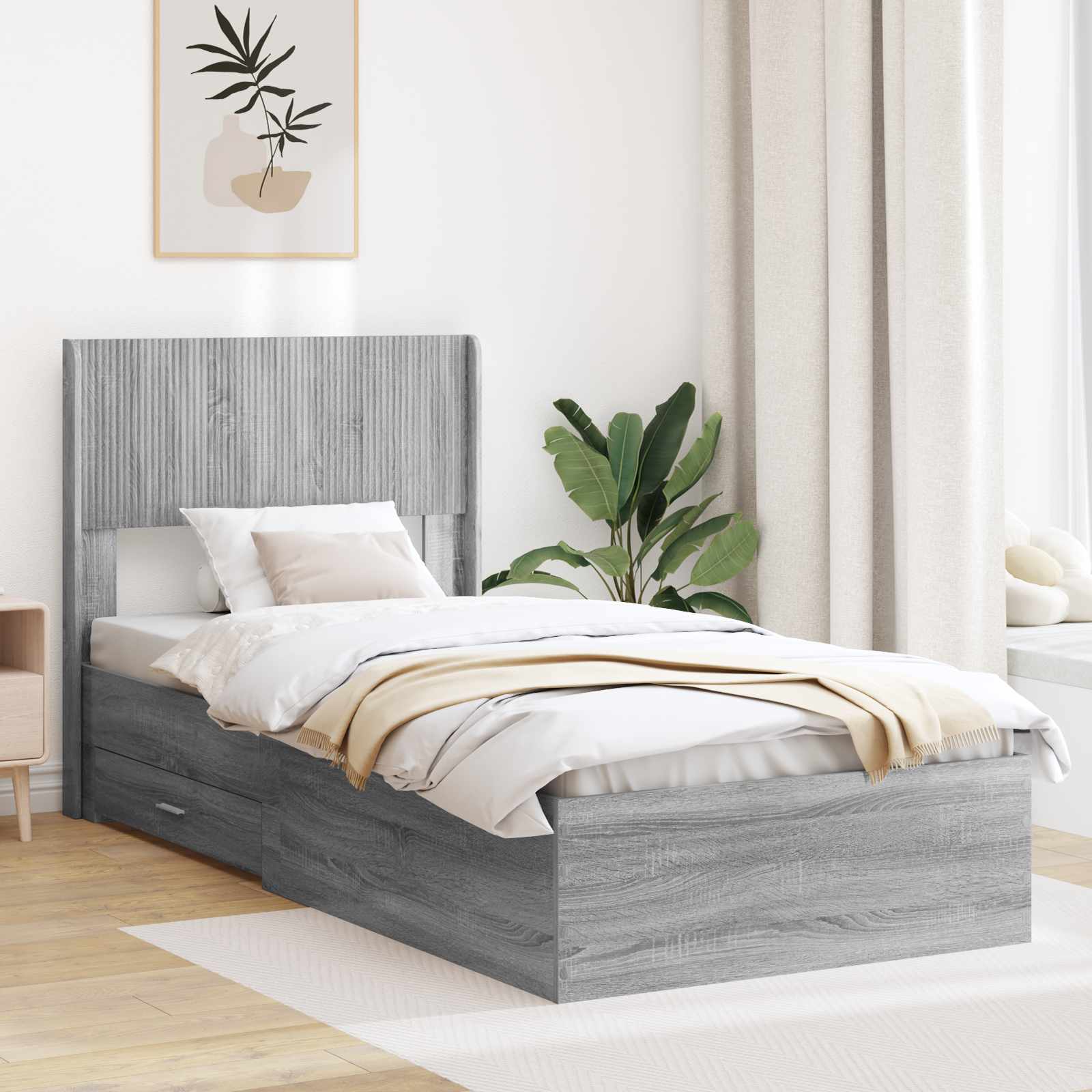 vidaXL Bedframe met opbergruimte en hoofdbord Zwart 200 x 200 cm