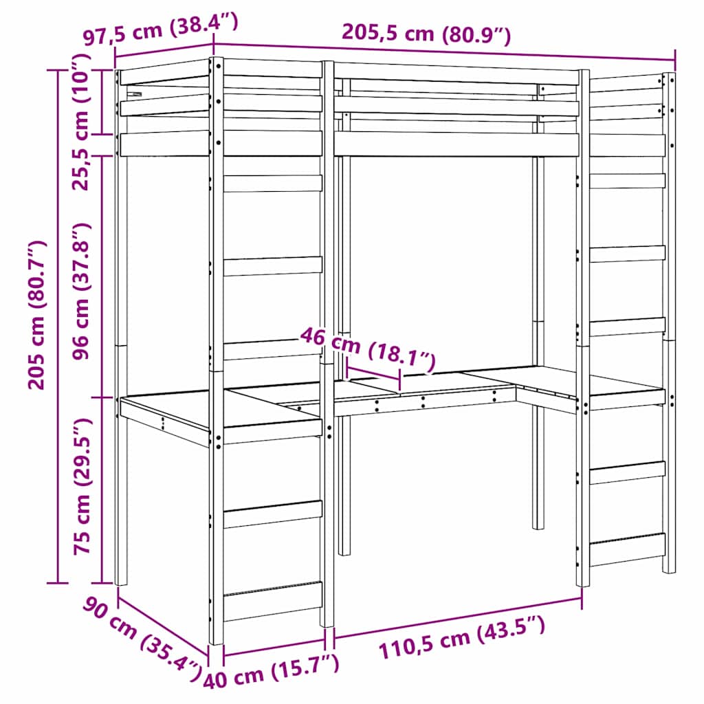 vidaXL Hoogslaper bedframe Naturel 90 x 200 cm Massief grenenhout