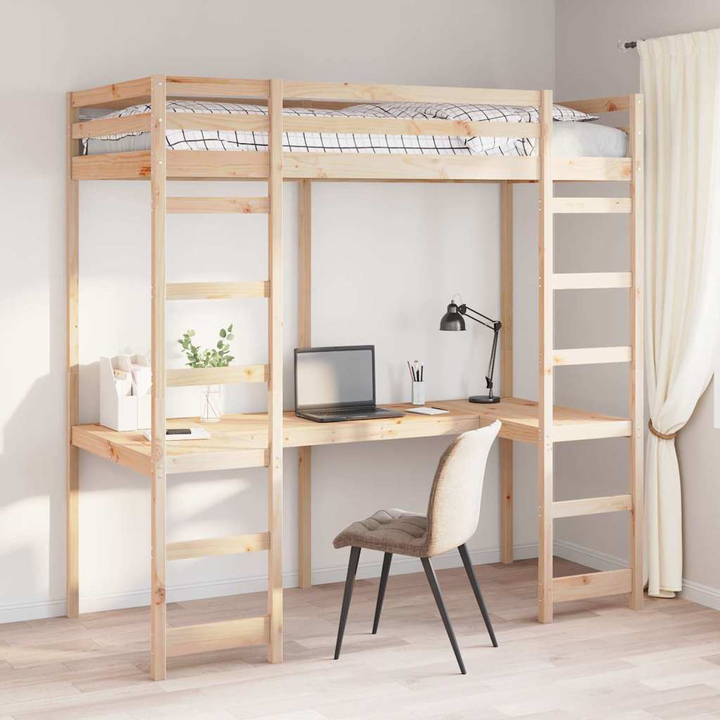 vidaXL Hoogslaper bedframe Naturel 90 x 200 cm Massief grenenhout