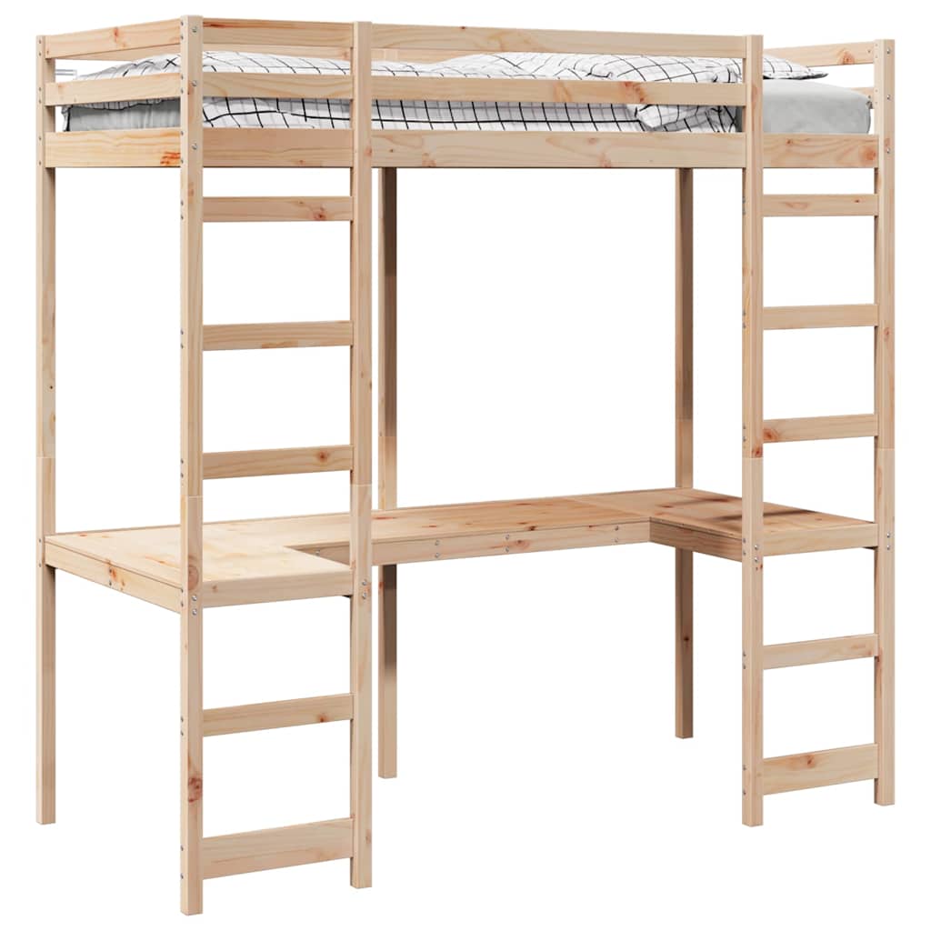 vidaXL Hoogslaper bedframe Naturel 90 x 200 cm Massief grenenhout