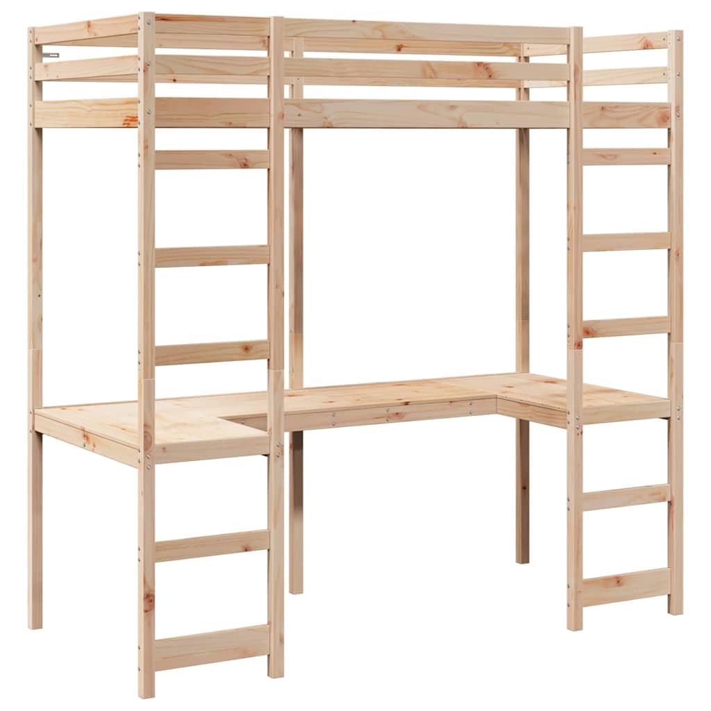 vidaXL Hoogslaper bedframe Naturel 90 x 200 cm Massief grenenhout