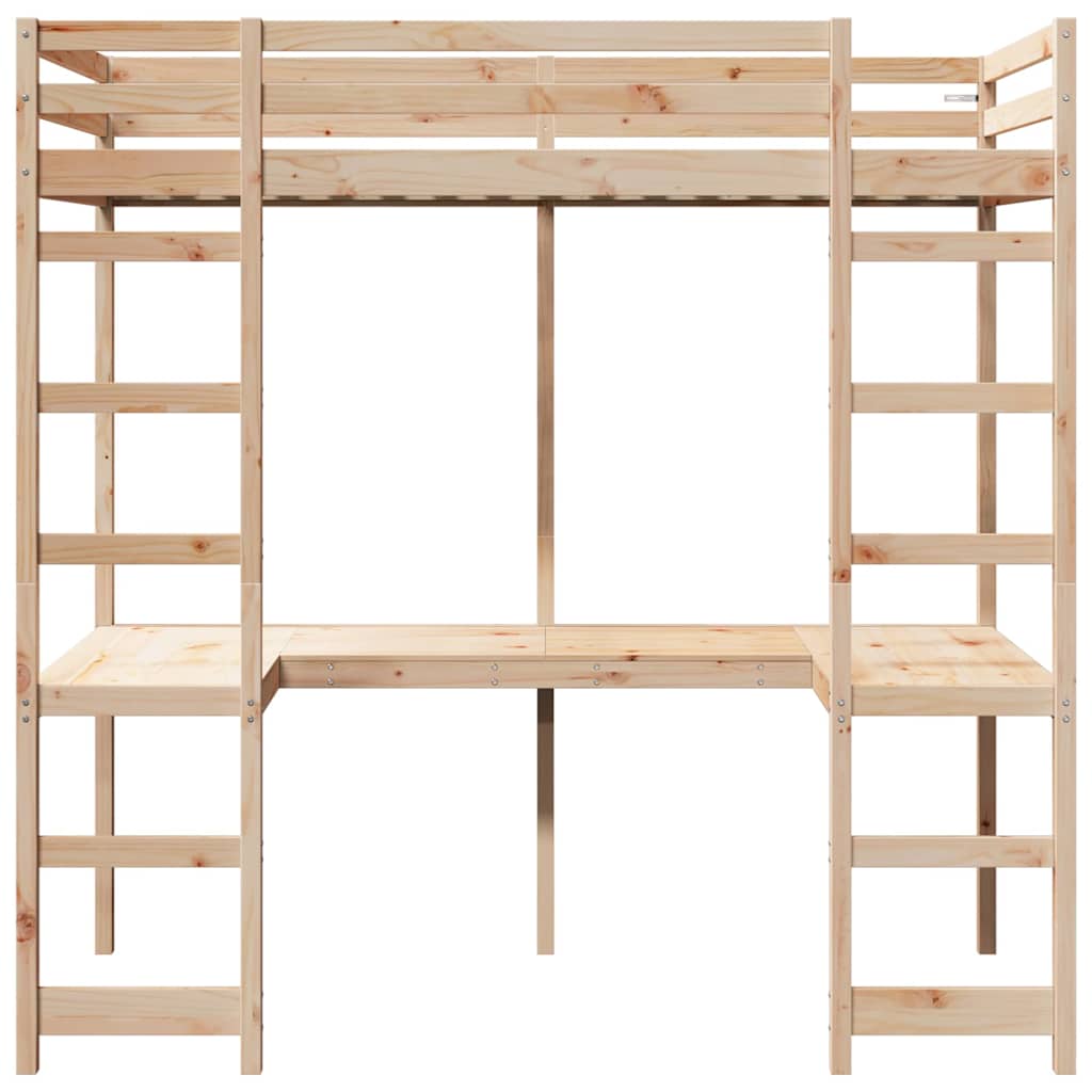 vidaXL Hoogslaper bedframe Naturel 90 x 200 cm Massief grenenhout