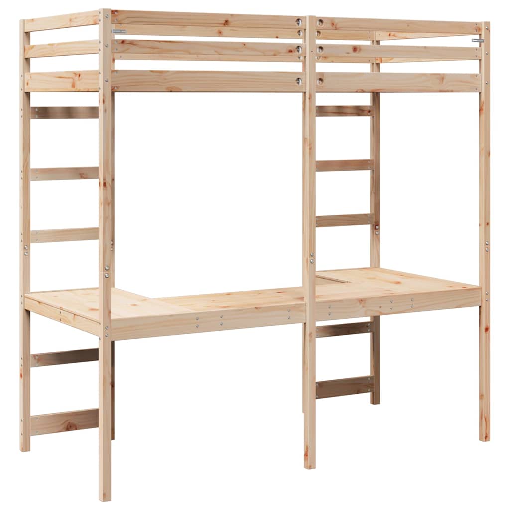 vidaXL Hoogslaper bedframe Naturel 90 x 200 cm Massief grenenhout