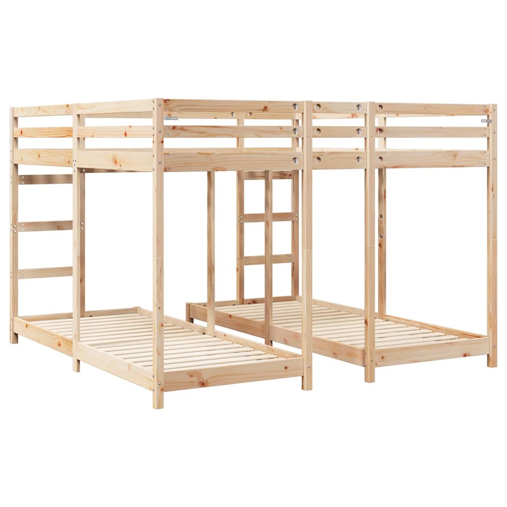 vidaXL Drie-hoog Bunk Bed Frame Naturel 80 / 200 x 200 cm