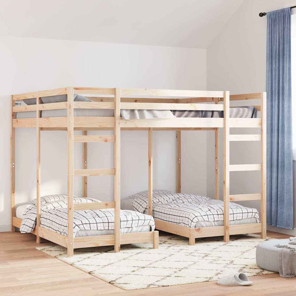vidaXL Drie-hoog Bunk Bed Frame Naturel 80 / 200 x 200 cm