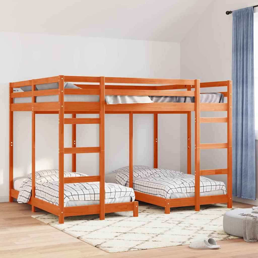 vidaXL Drie-hoog Bunk Bed Frame Naturel 80 / 200 x 200 cm