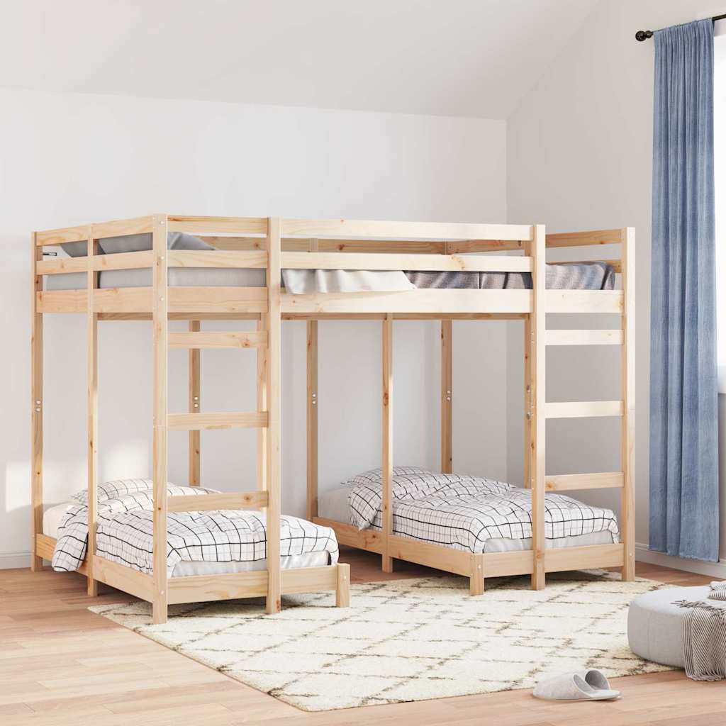 vidaXL Drie-hoog Bunk Bed Frame Naturel 80 / 200 x 200 cm