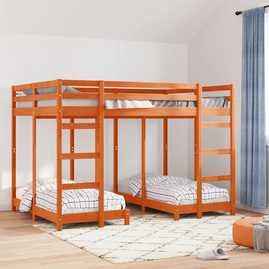 vidaXL Drie-hoog Bunk Bed Frame Naturel 80 / 200 x 200 cm