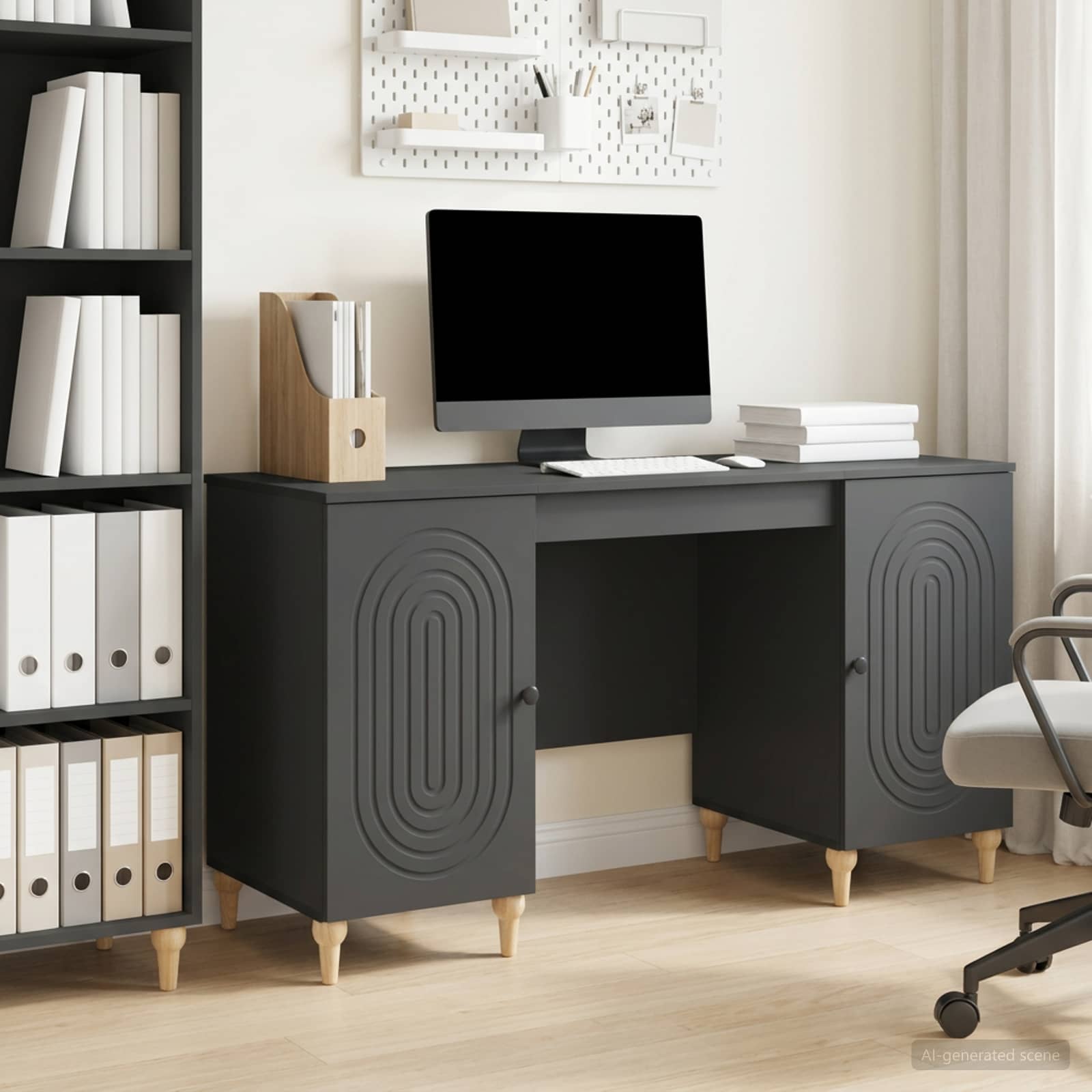 vidaXL Bureau met plank Zwart 142,5 x 50 x 75 cm Bewerkt hout