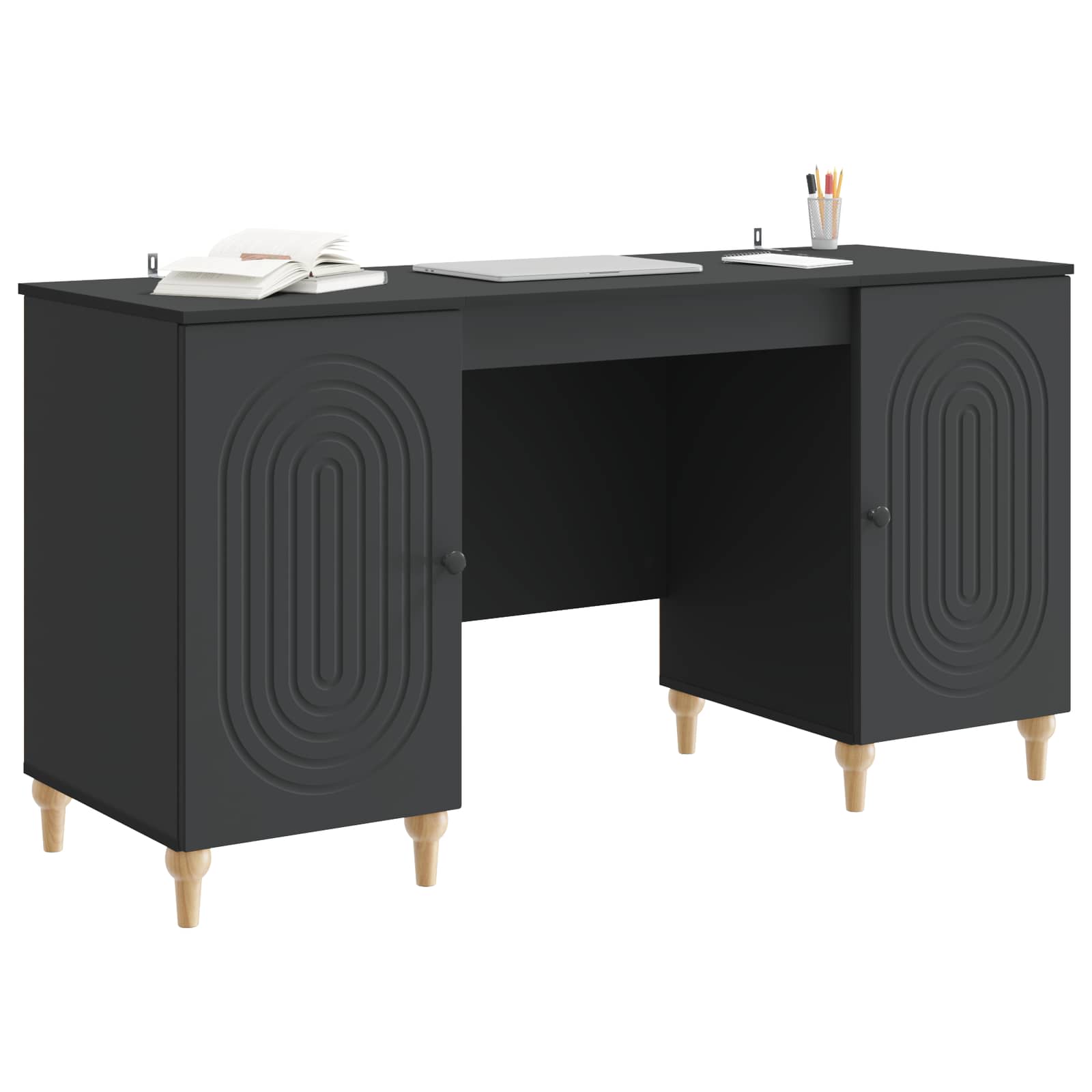 vidaXL Bureau met plank Zwart 142,5 x 50 x 75 cm Bewerkt hout