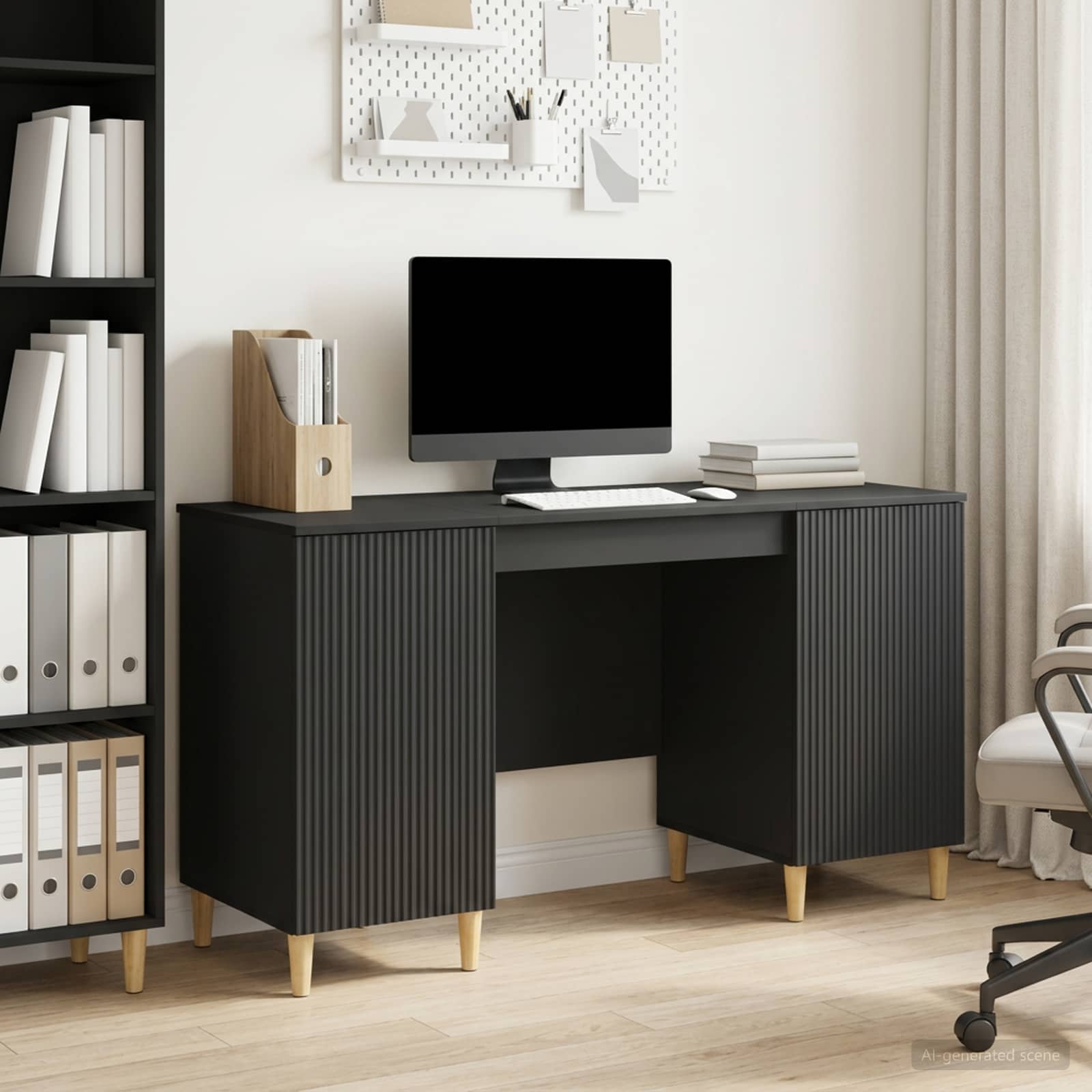 vidaXL Bureau met plank Zwart 142,5 x 50 x 75 cm Bewerkt hout