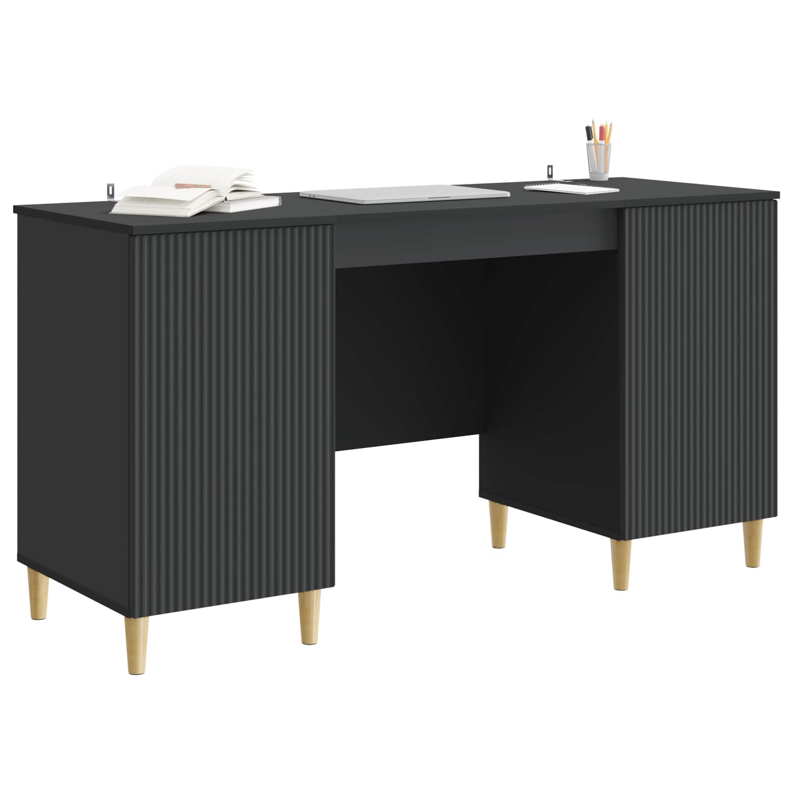 vidaXL Bureau met plank Zwart 142,5 x 50 x 75 cm Bewerkt hout