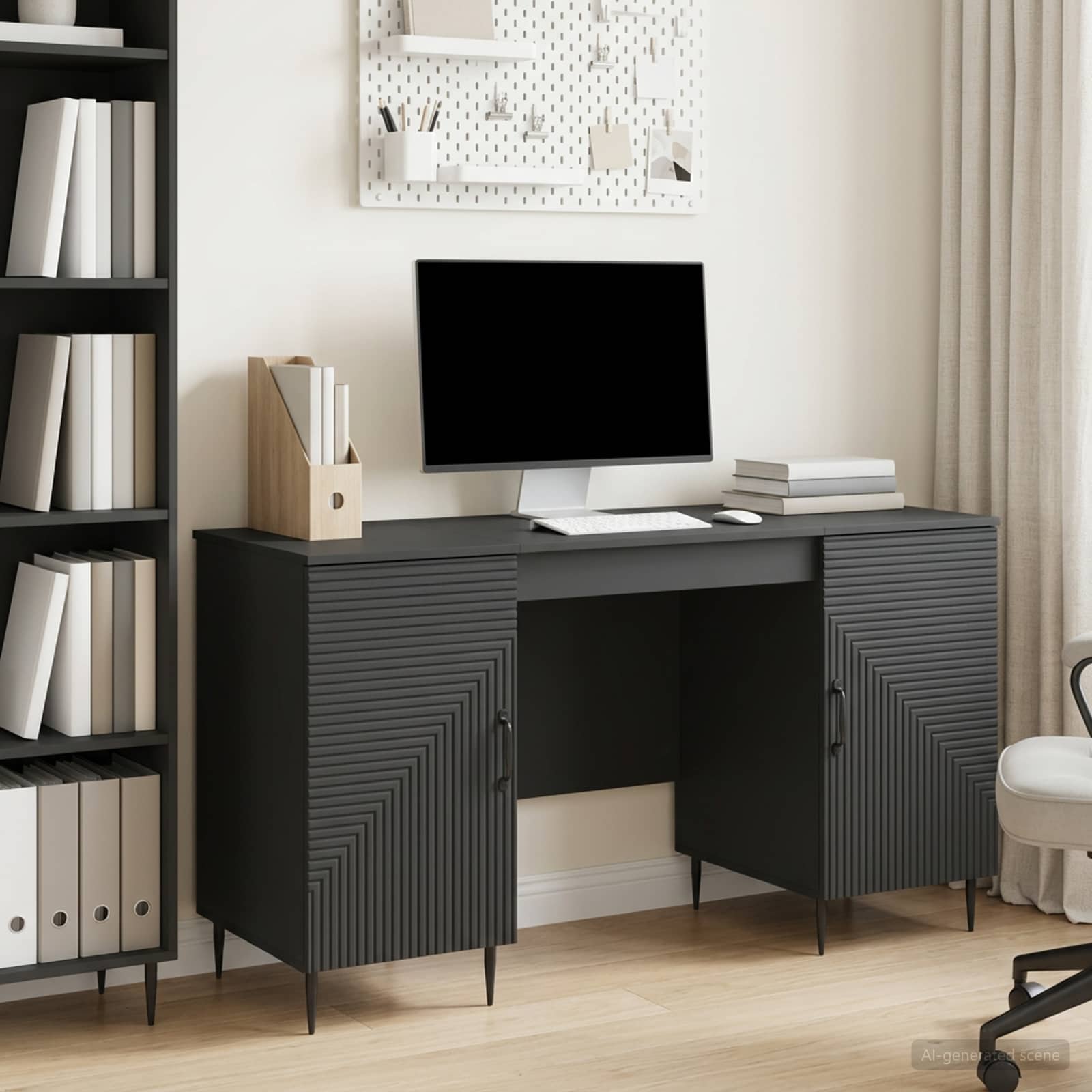 vidaXL Bureau met plank Zwart 142,5 x 50 x 75 cm Bewerkt hout