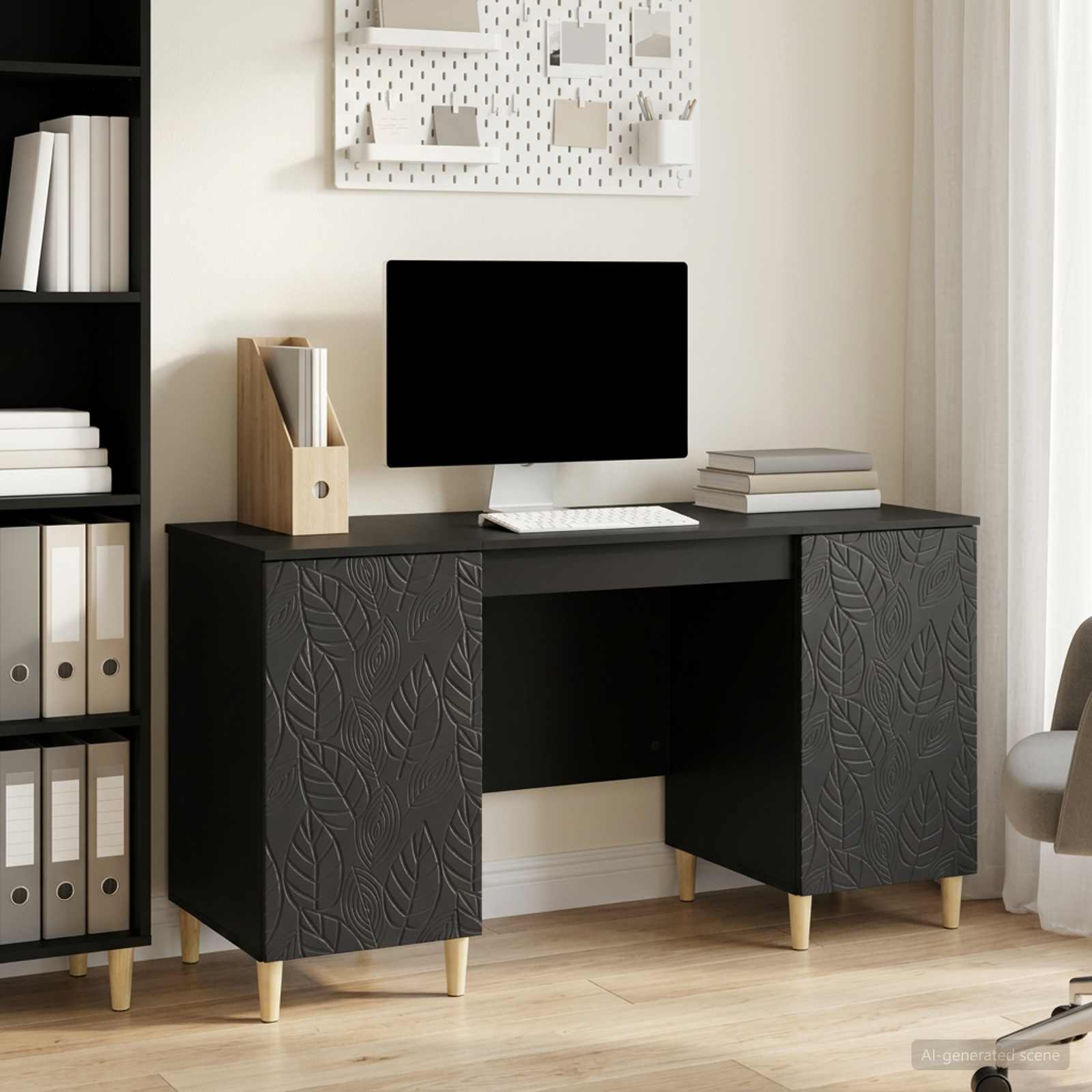 vidaXL Bureau Zwart Bewerkt hout 142,5 x 50 x 75 cm
