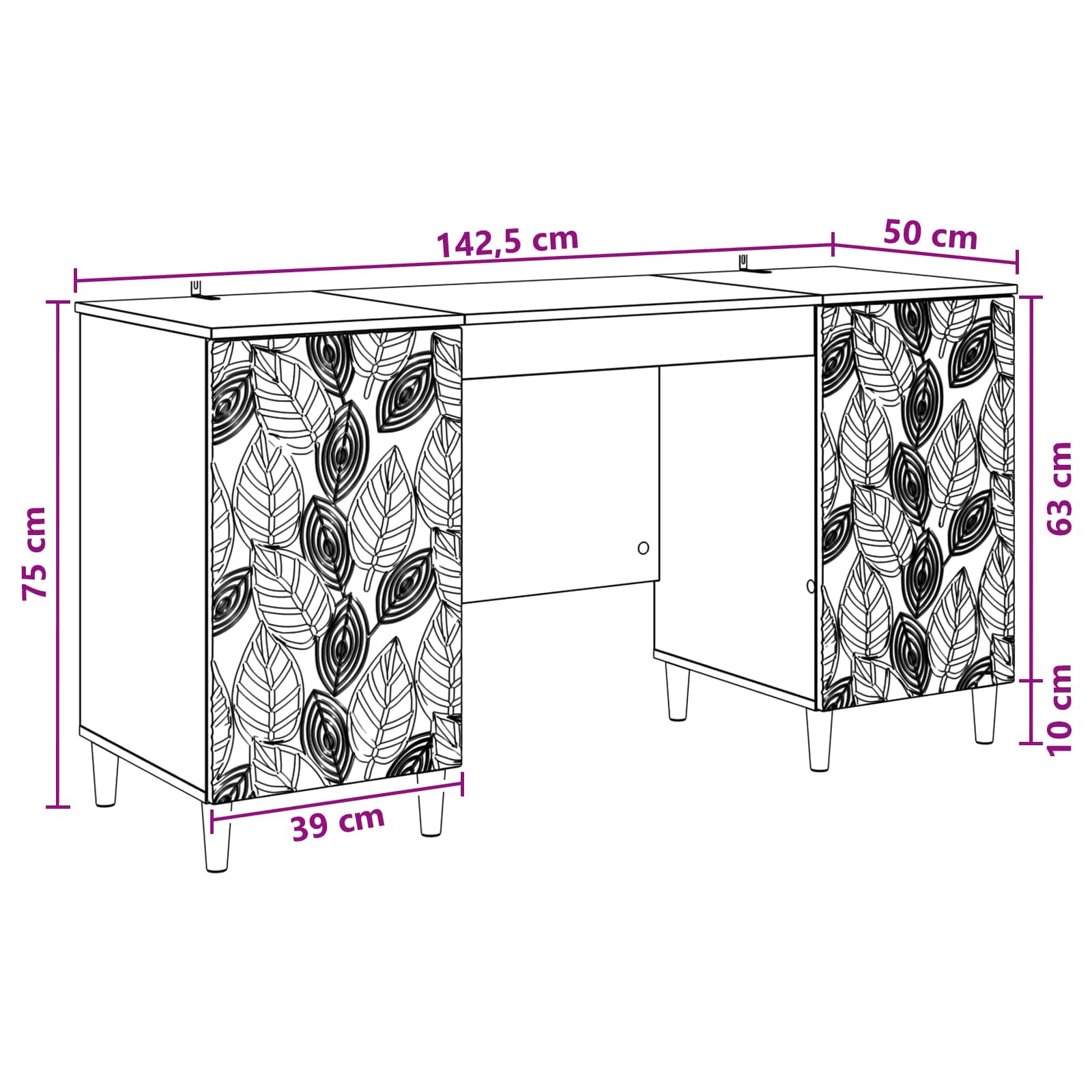 vidaXL Bureau Zwart Bewerkt hout 142,5 x 50 x 75 cm