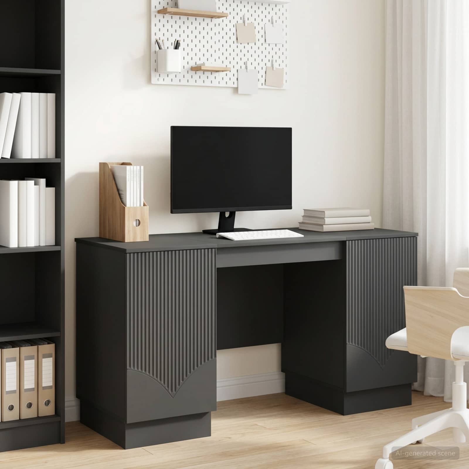 vidaXL Bureau met plank Zwart 142,5 x 50 x 75 cm Bewerkt hout