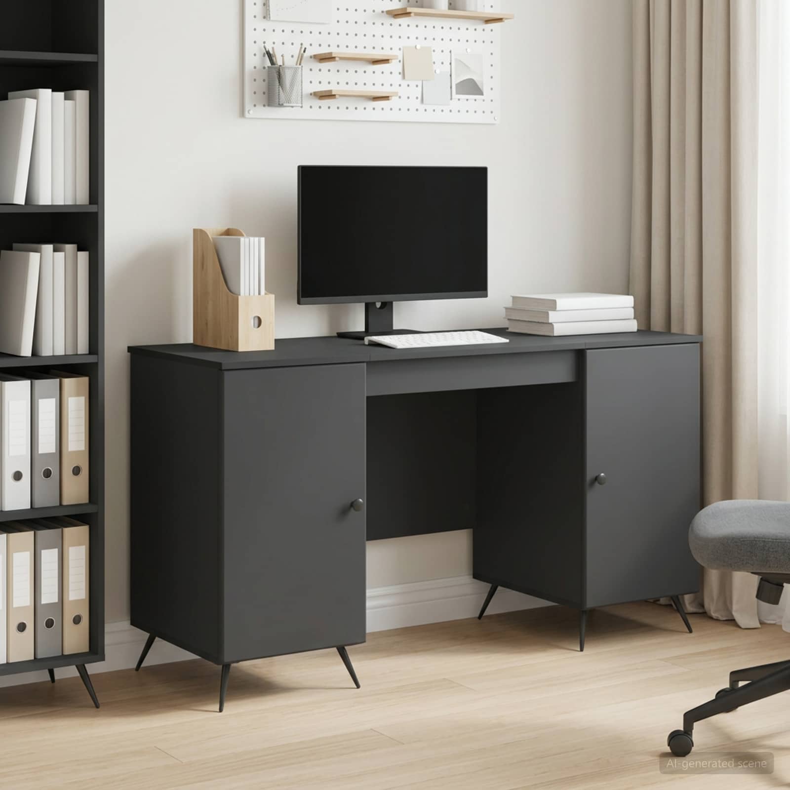 vidaXL Bureau met plank Zwart 142,5 x 50 x 75 cm Bewerkt hout
