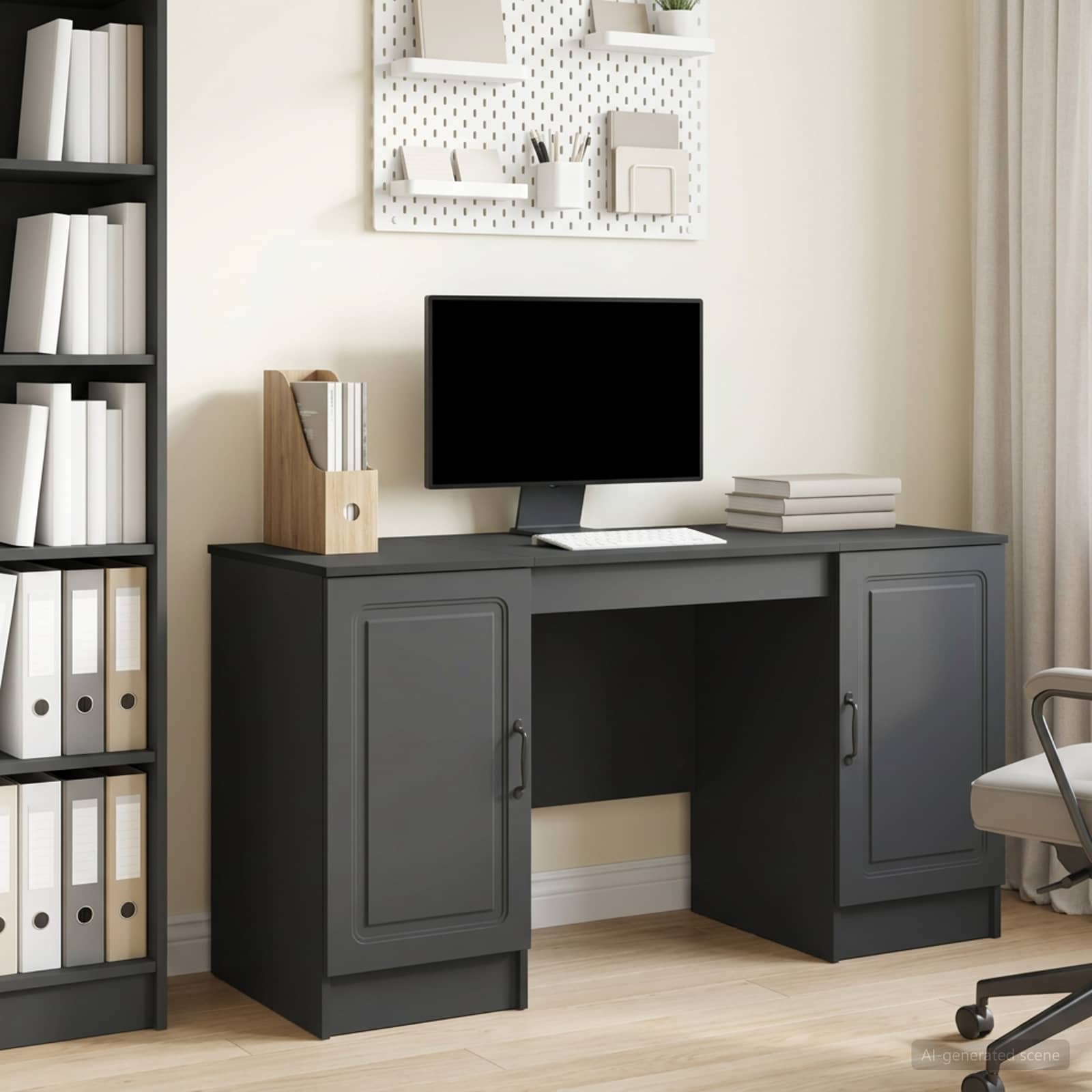 vidaXL Bureau met plank Zwart 142,5 x 50 x 75 cm Bewerkt hout