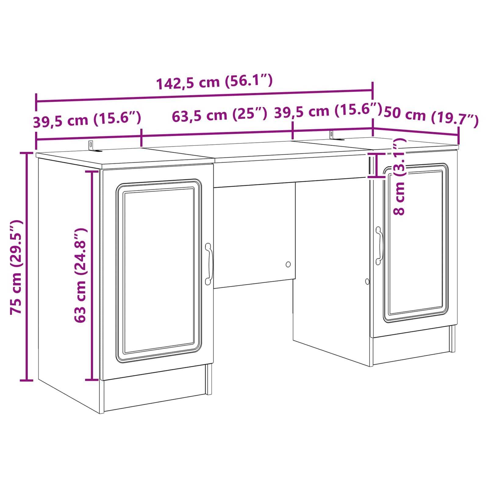 vidaXL Bureau met plank Zwart 142,5 x 50 x 75 cm Bewerkt hout