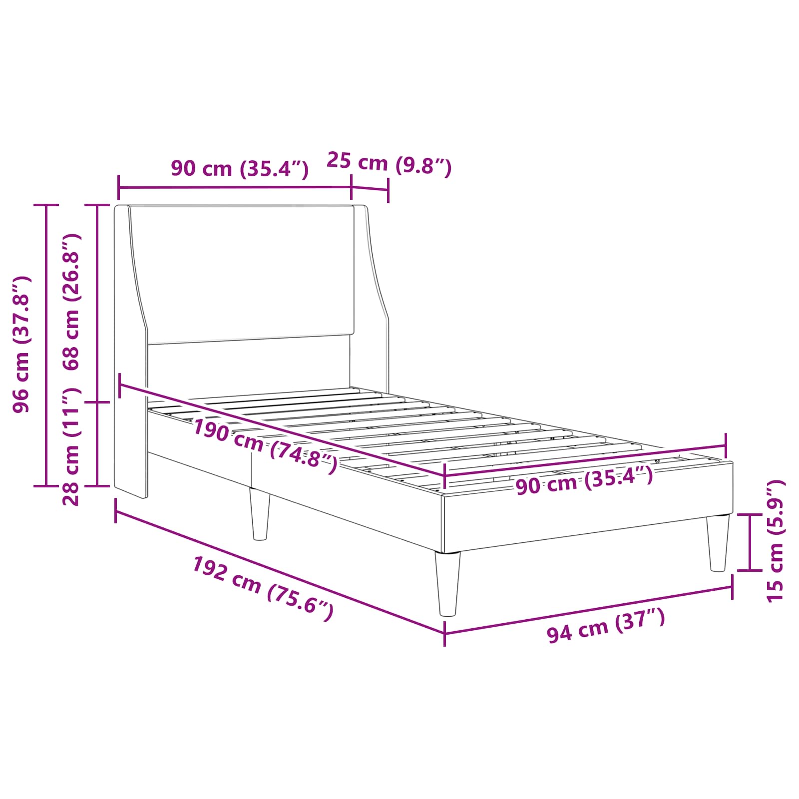 vidaXL Bedframe met hoofdeinde Donkergrijs 90 x 190 cm Fluweel