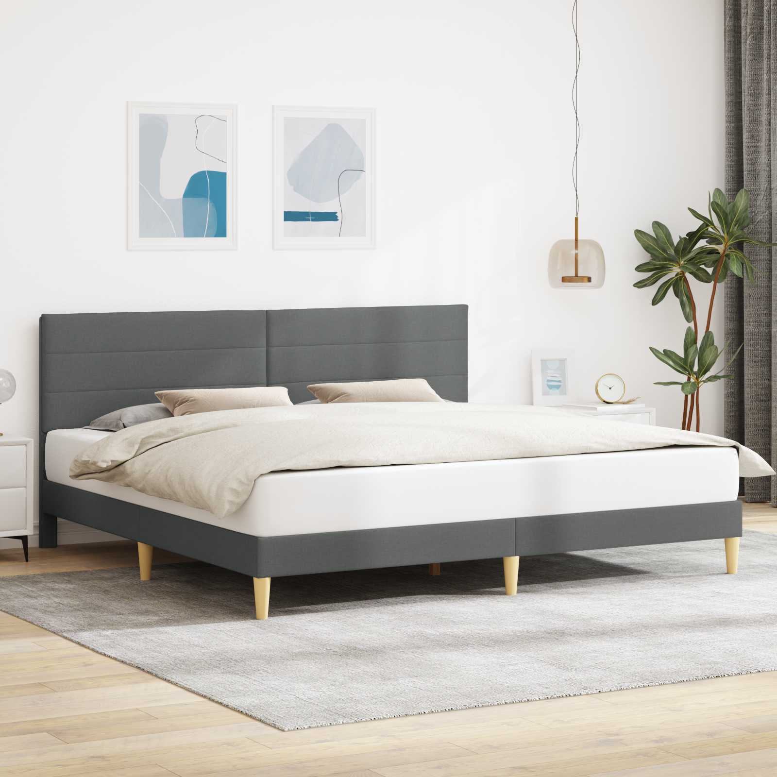 vidaXL Bedframe met hoofdeinde Donkergrijs 90 x 190 cm Stof