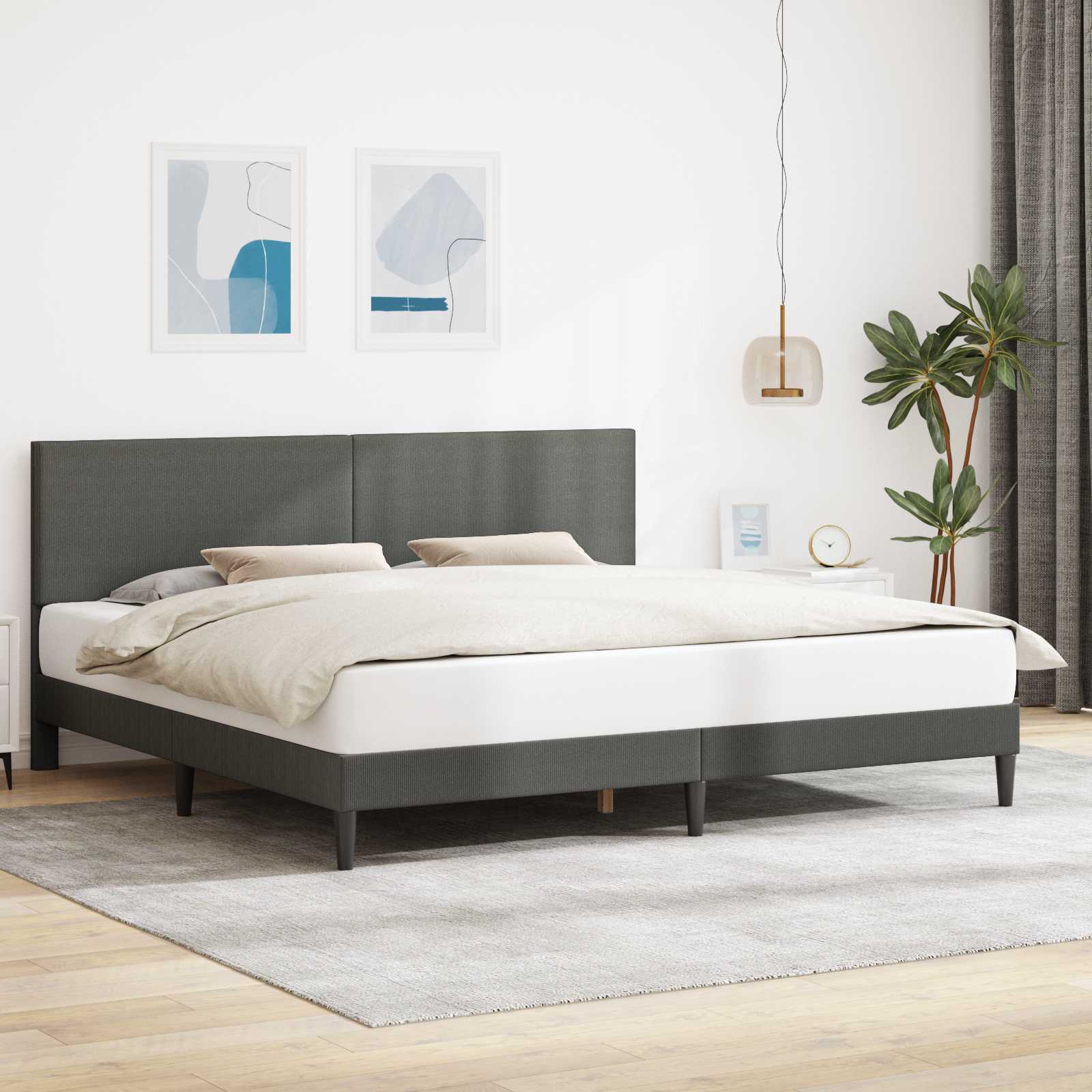 vidaXL Bedframe met hoofdeinde Donkergrijs 90 x 190 cm Katoen Stof