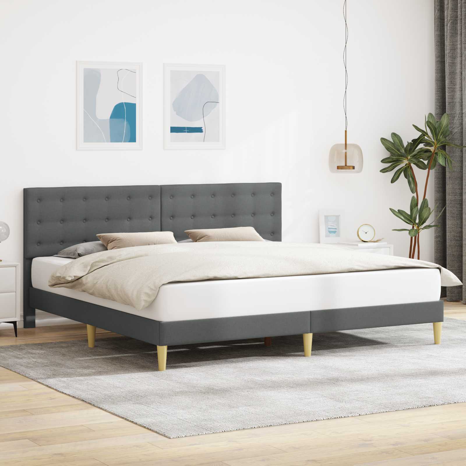 vidaXL Bedframe met hoofdeinde Donkergrijs 90 x 190 cm Stof