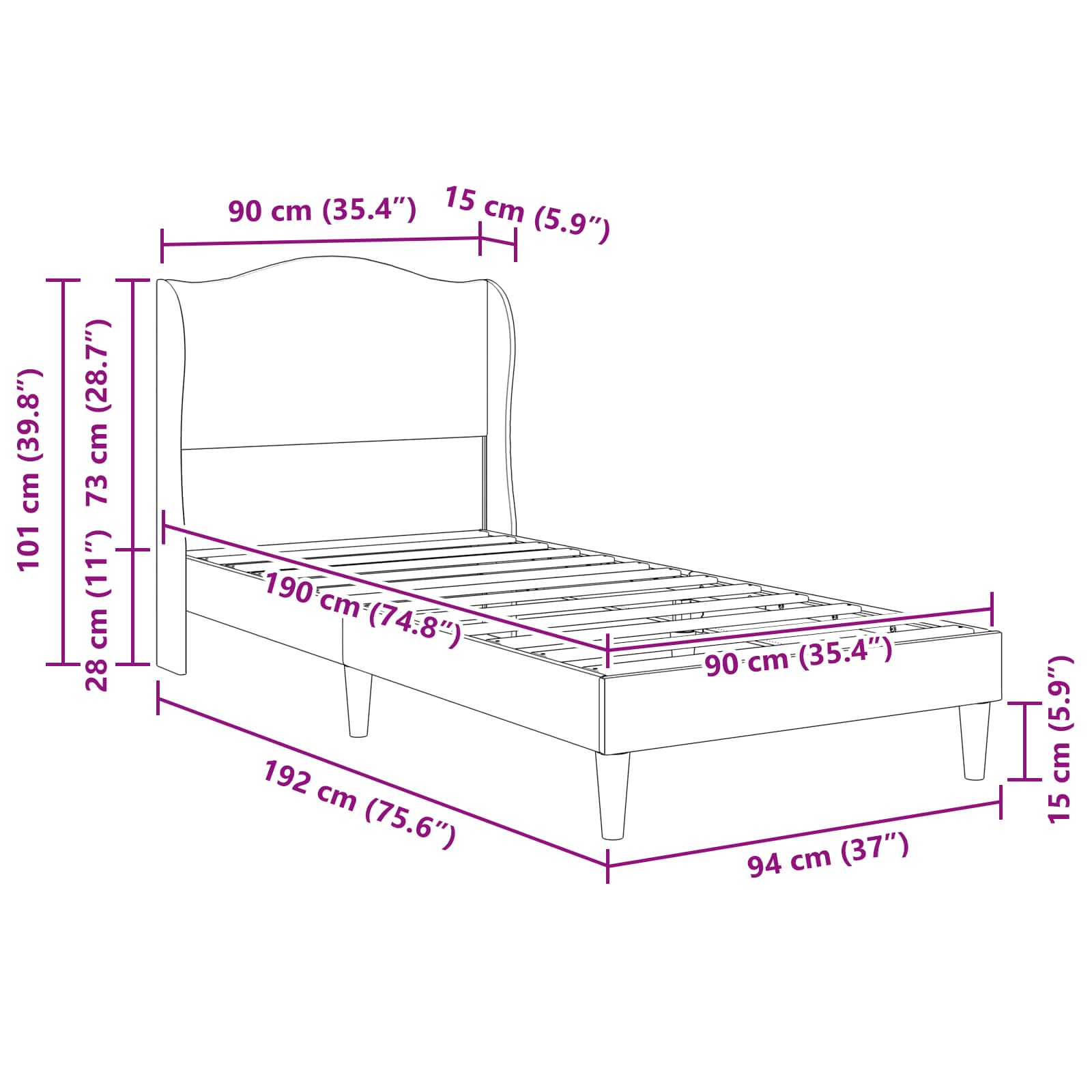 vidaXL Bedframe met hoofdeinde Donkergrijs 90 x 190 cm Fluweel