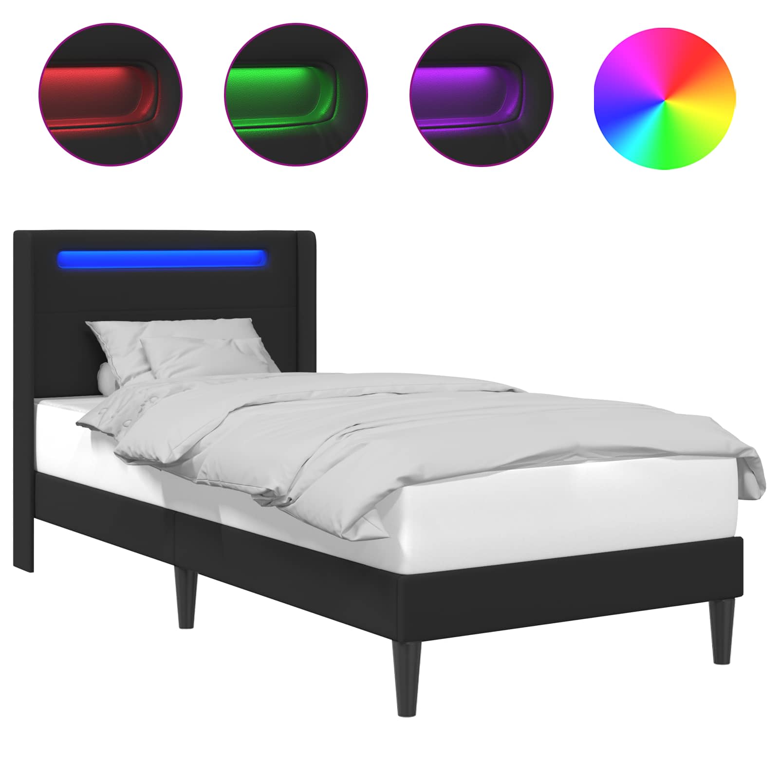 vidaXL Bedframe met LED-stripverlichting Zwart 90 x 190 cm Kunstleer
