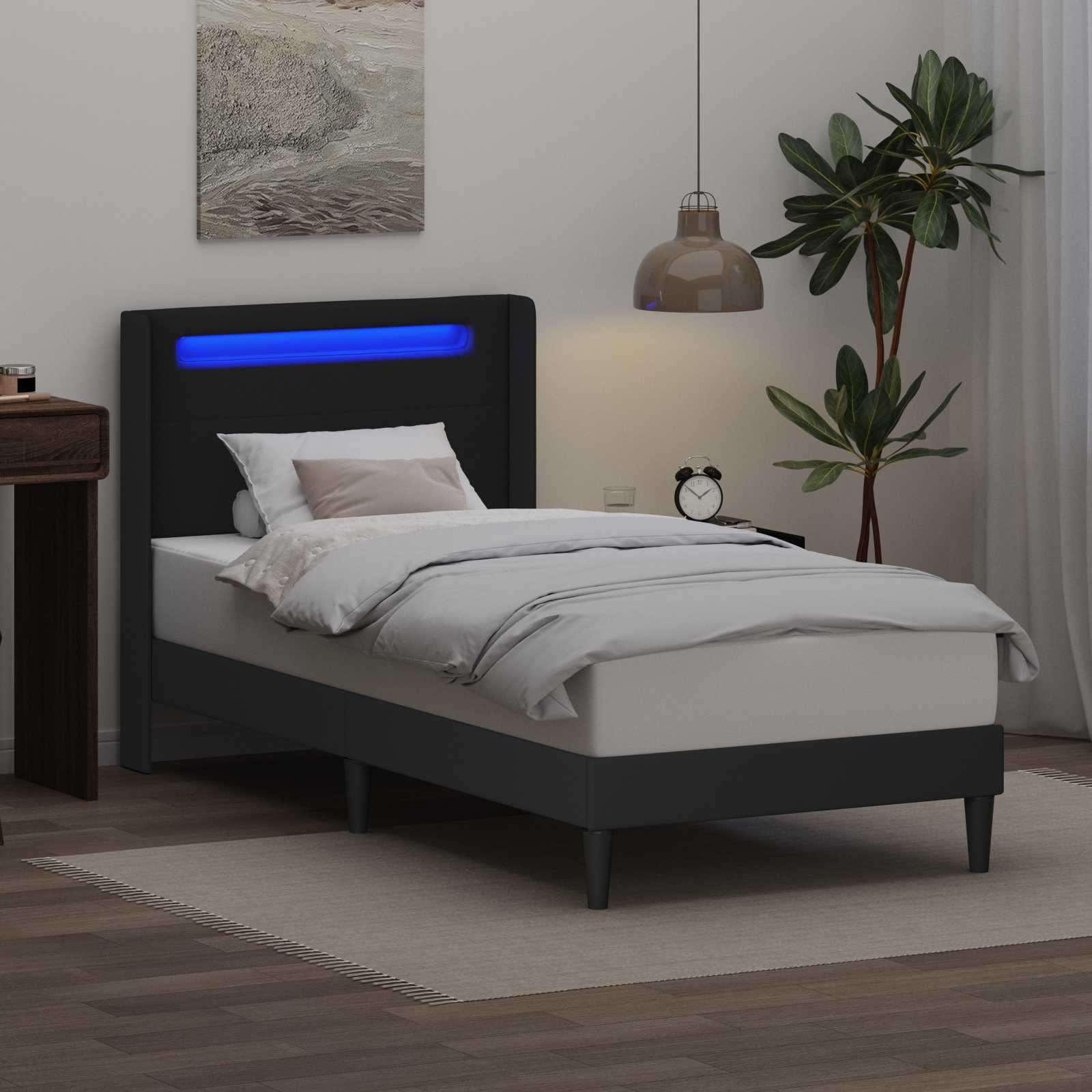 vidaXL Bedframe met LED-stripverlichting Zwart 90 x 190 cm Kunstleer