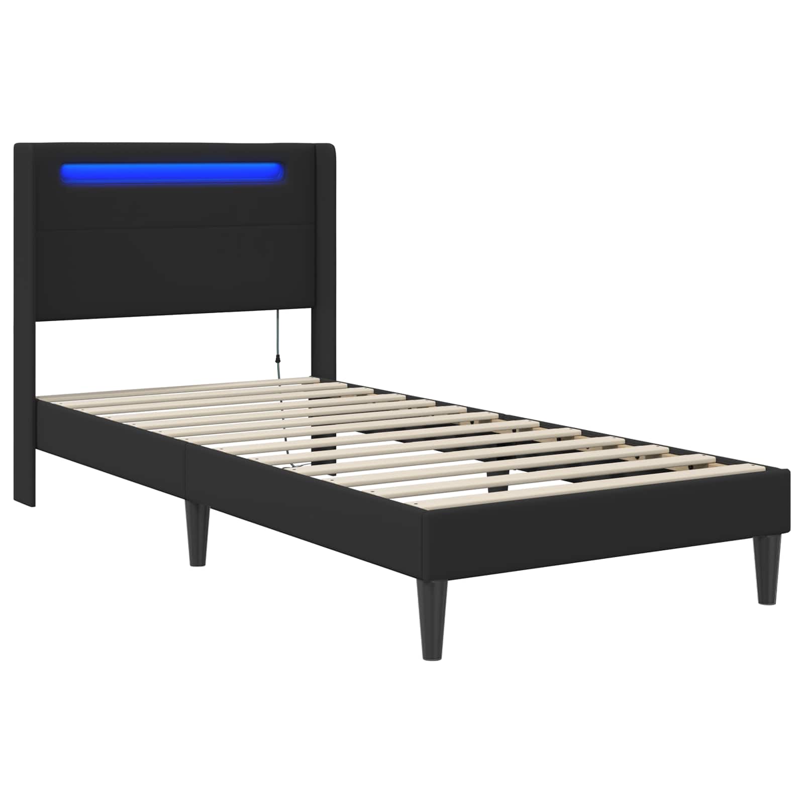 vidaXL Bedframe met LED-stripverlichting Zwart 90 x 190 cm Kunstleer