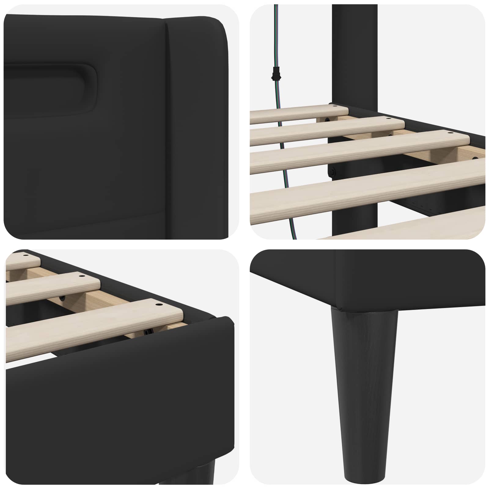 vidaXL Bedframe met LED-stripverlichting Zwart 90 x 190 cm Kunstleer