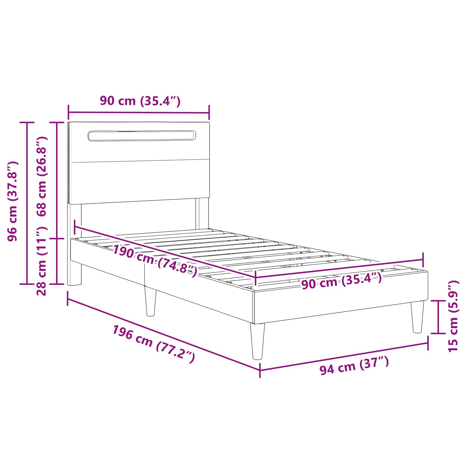 vidaXL Bedframe Zwart 90 x 190 cm Kunstleer
