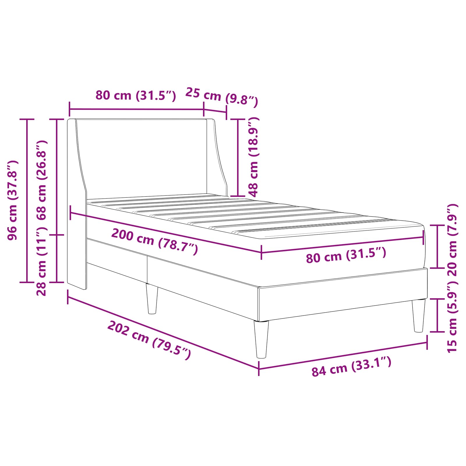 vidaXL Bedframe met matras Wandgemonteerd Lichtgrijs 90 x 200 cm Stof