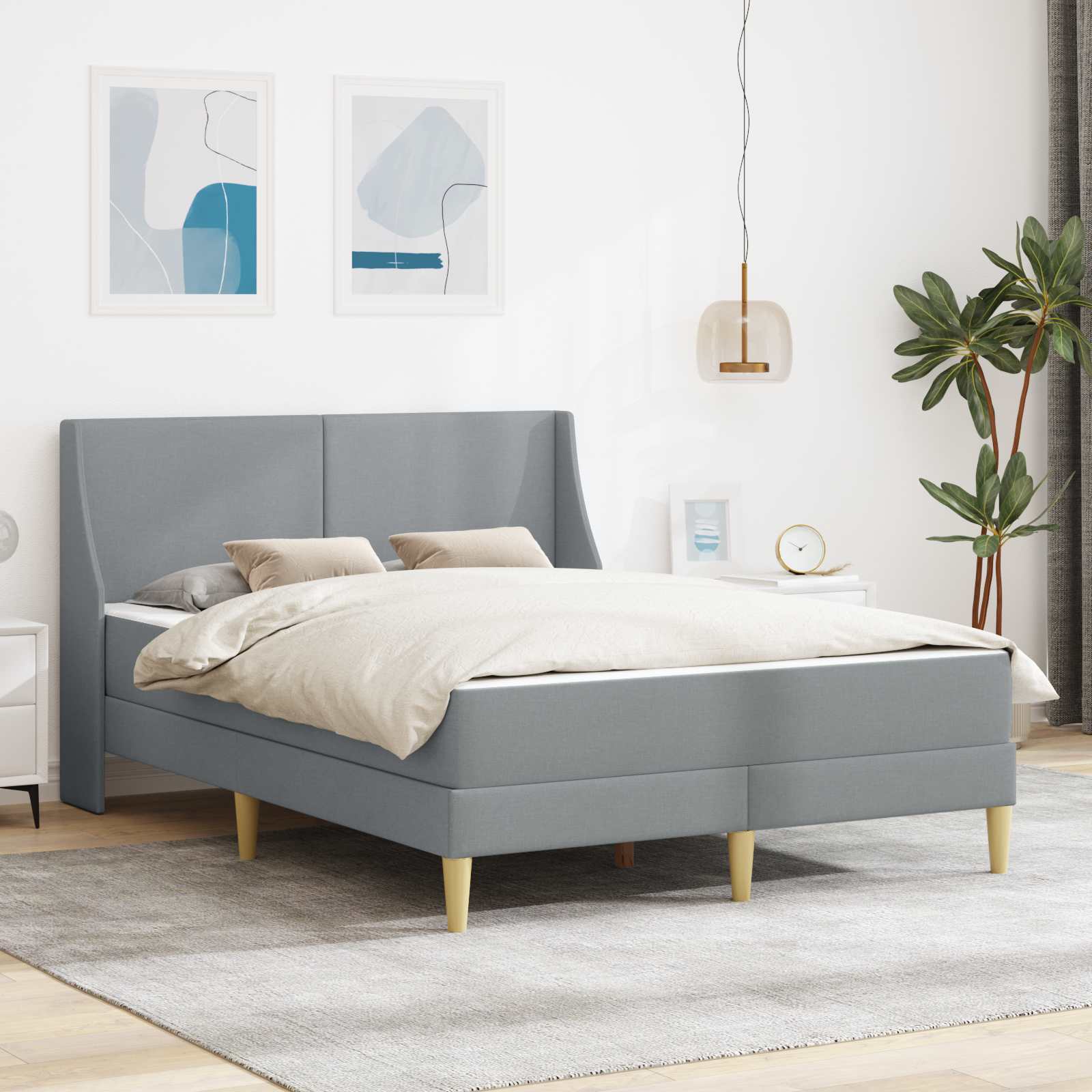 vidaXL Bedframe met matras Wandgemonteerd Lichtgrijs 90 x 200 cm Stof