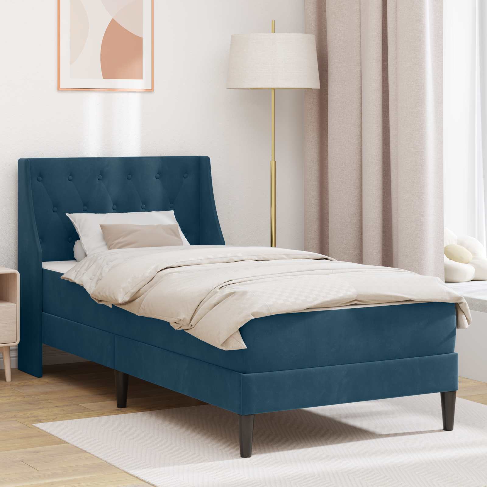 vidaXL Bedframe met matras Wandgemonteerd 2 pcs Lichtgrijs Fluweel