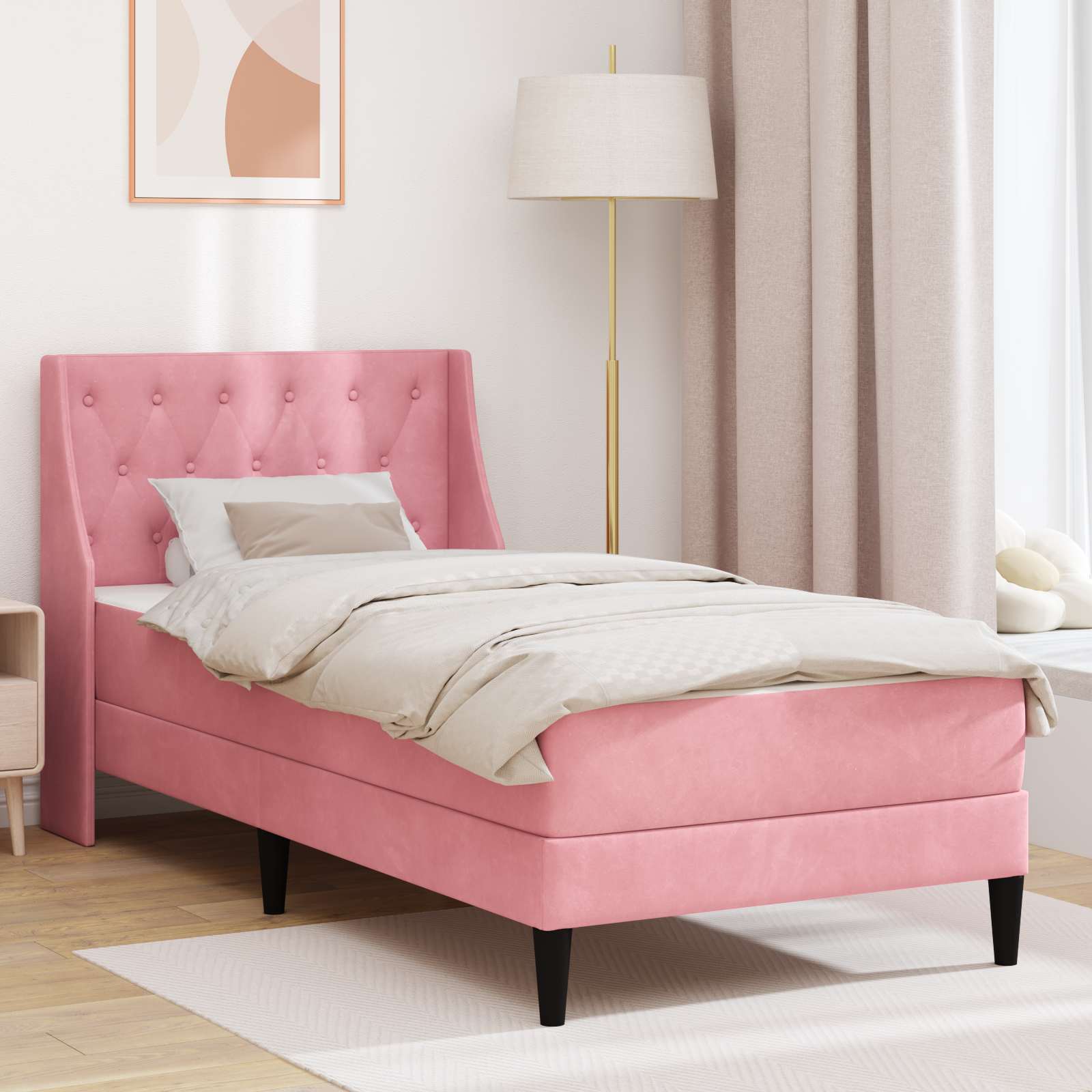 vidaXL Bedframe met matras Wandgemonteerd 2 pcs Lichtgrijs Fluweel