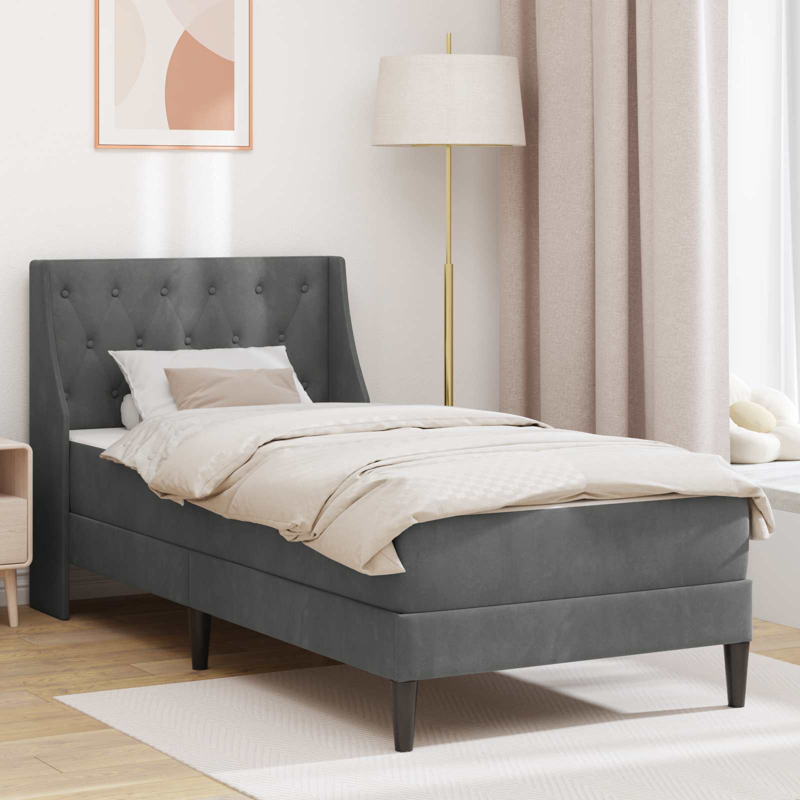 vidaXL Bedframe met matras Wandgemonteerd 2 pcs Lichtgrijs Fluweel
