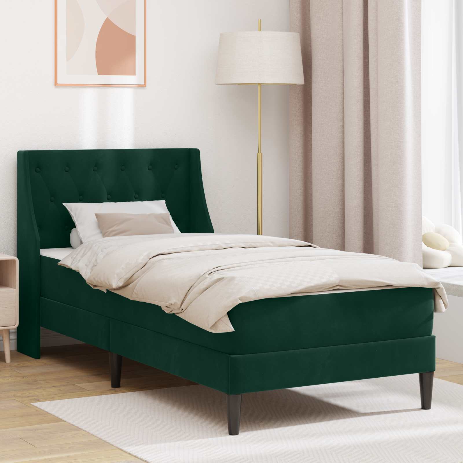 vidaXL Bedframe met matras Wandgemonteerd 2 pcs Lichtgrijs Fluweel