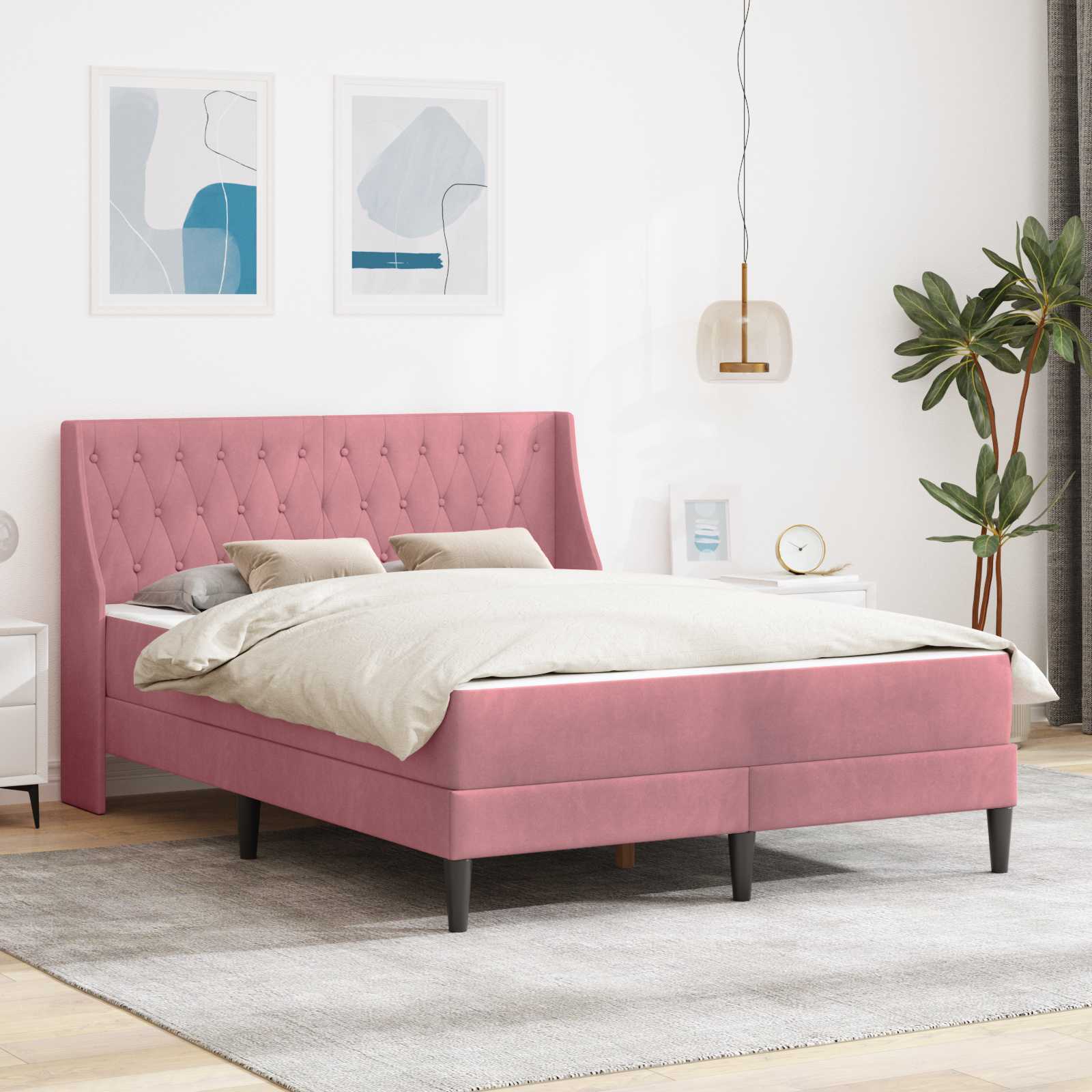 vidaXL Bedframe met matras Wandgemonteerd 2 pcs Lichtgrijs Fluweel