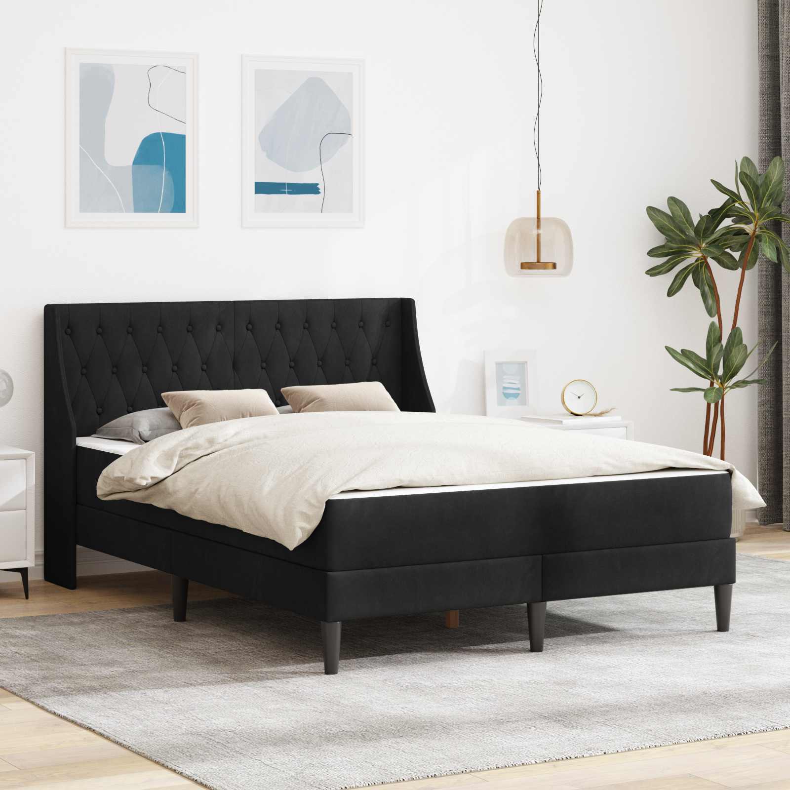 vidaXL Bedframe met matras Wandgemonteerd 2 pcs Lichtgrijs Fluweel
